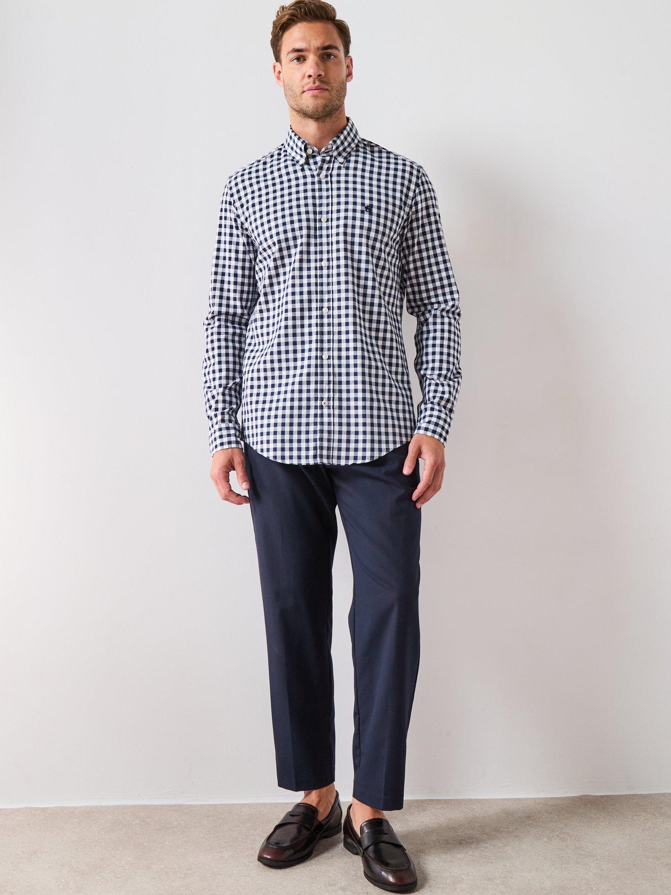 Image 3 of 6 of BOSS Roan Slim Fit Gingham Plaid Shirt - Navy