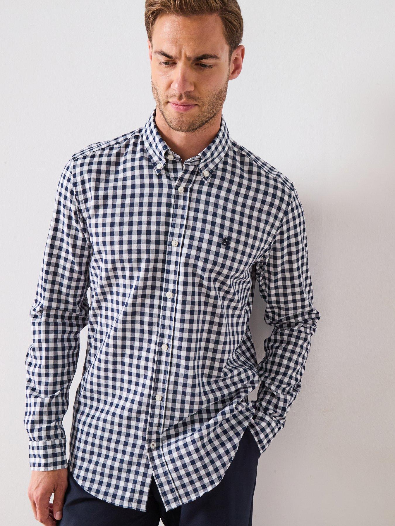 Image 4 of 6 of BOSS Roan Slim Fit Gingham Plaid Shirt - Navy