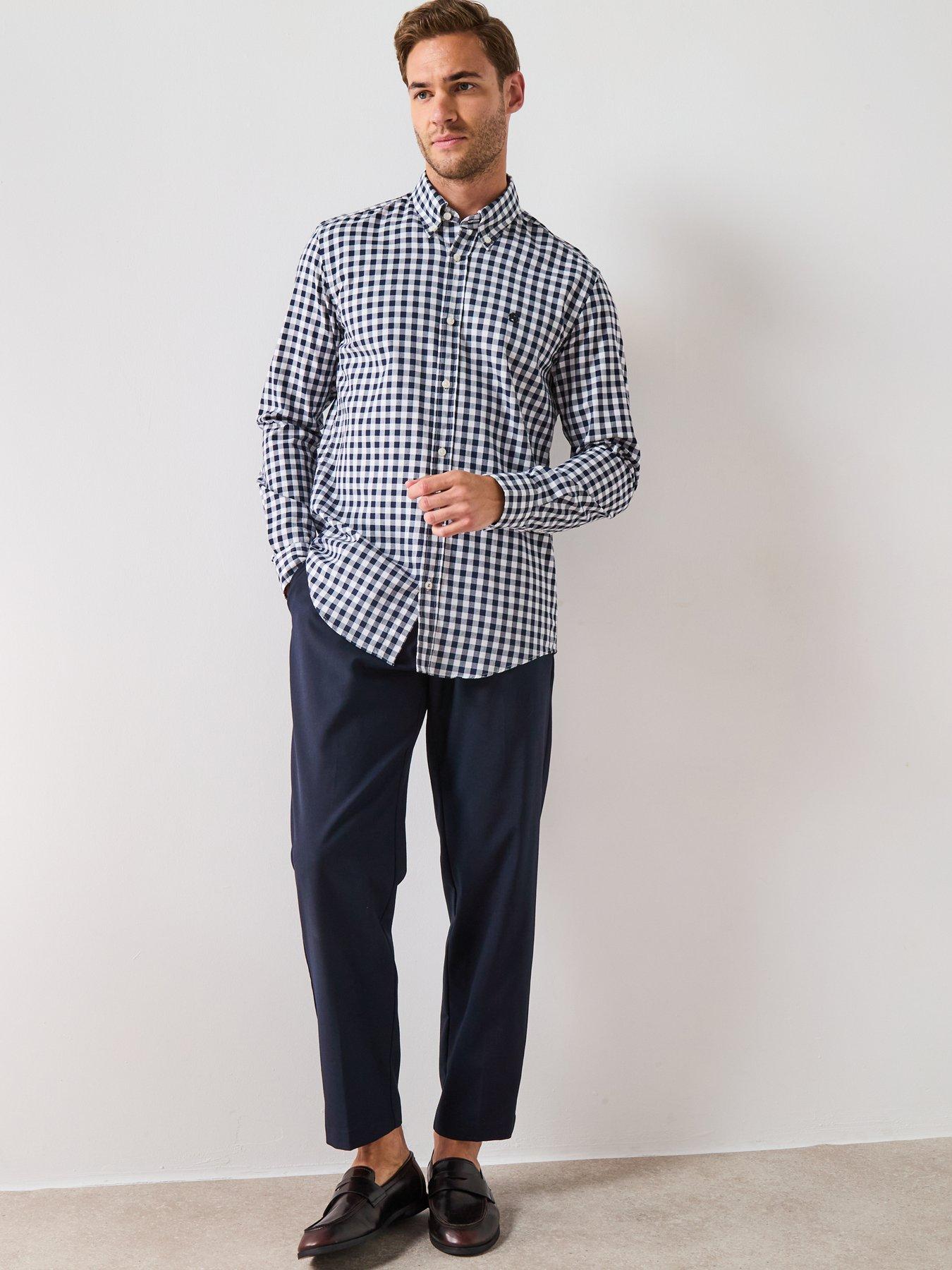 Image 5 of 6 of BOSS Roan Slim Fit Gingham Plaid Shirt - Navy