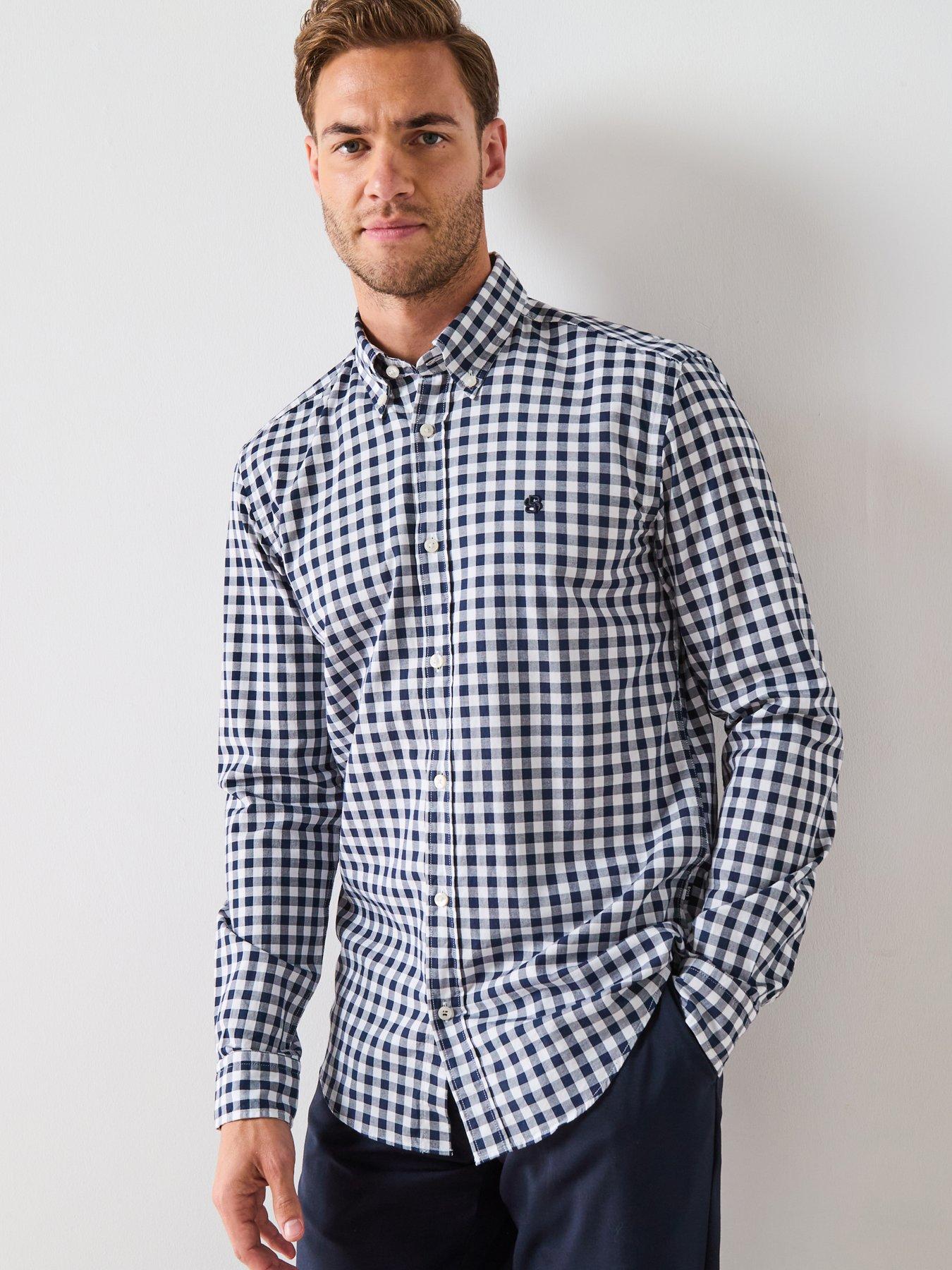 Image 6 of 6 of BOSS Roan Slim Fit Gingham Plaid Shirt - Navy