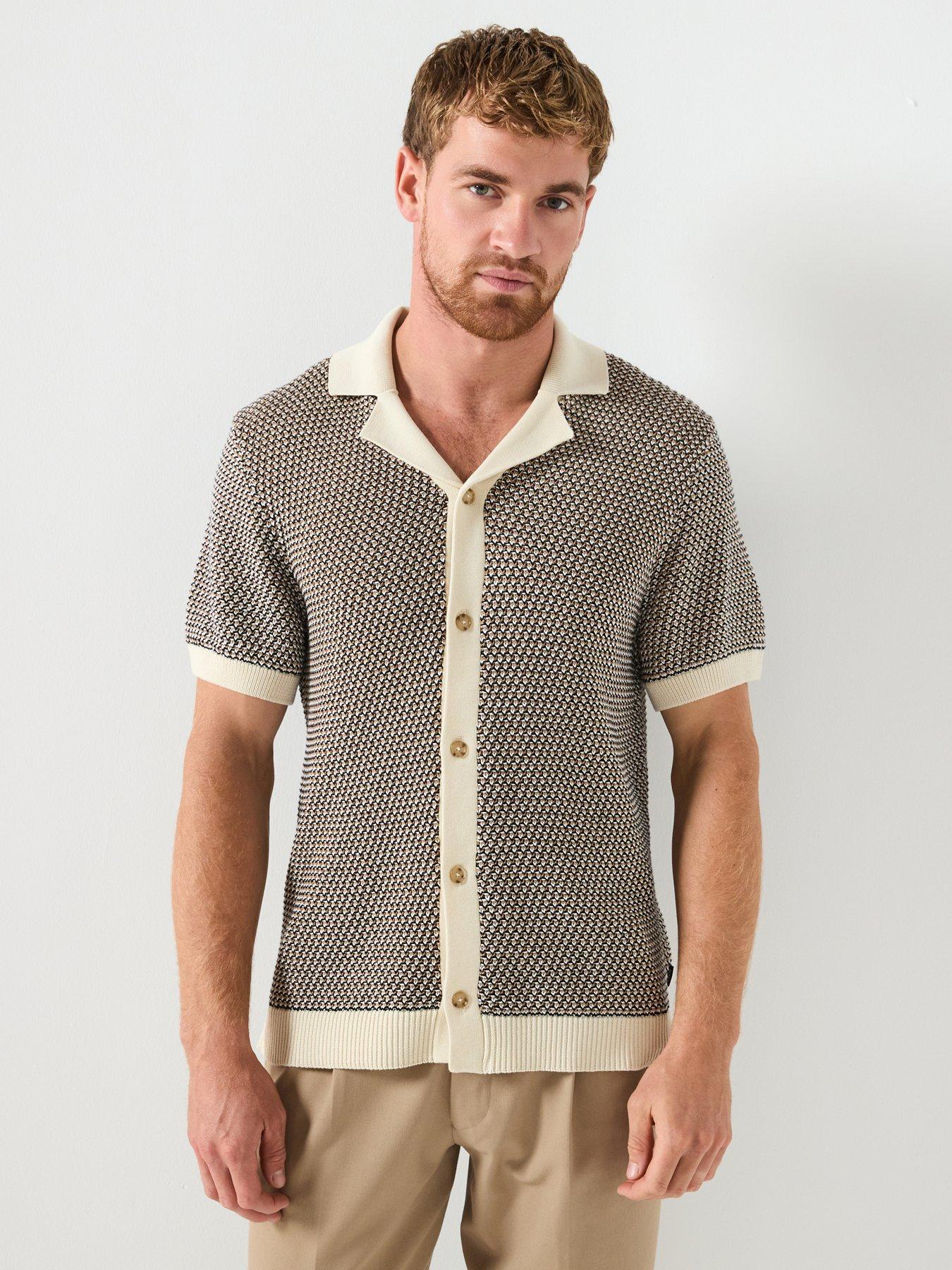 BOSS C-Iconico Knitted Revere Collar Short Sleeve Shirt - Beige