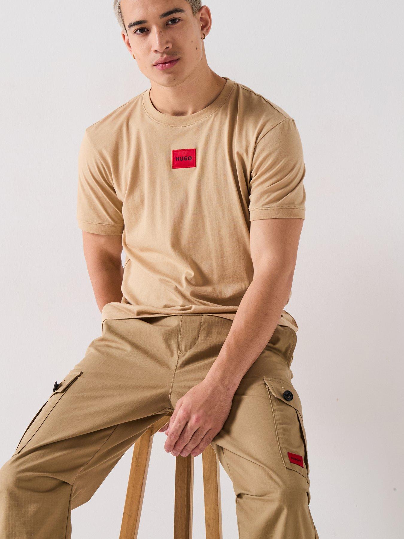 Image 4 of 5 of HUGO Diragolino212 Regular Fit Centre Patch Logo T-Shirt - Beige