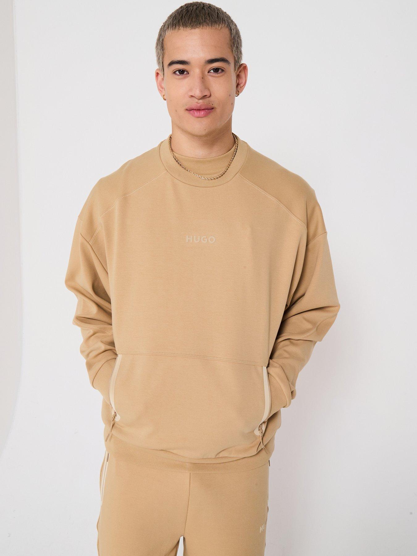 hugo-oversized-fit-dubilos-tech-zipped-pockets-crew-sweatshirt-beige