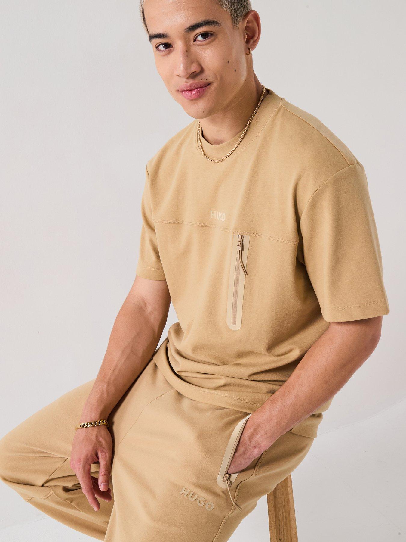 HUGO Relaxed Fit Dubi Tech T-Shirt - Beige