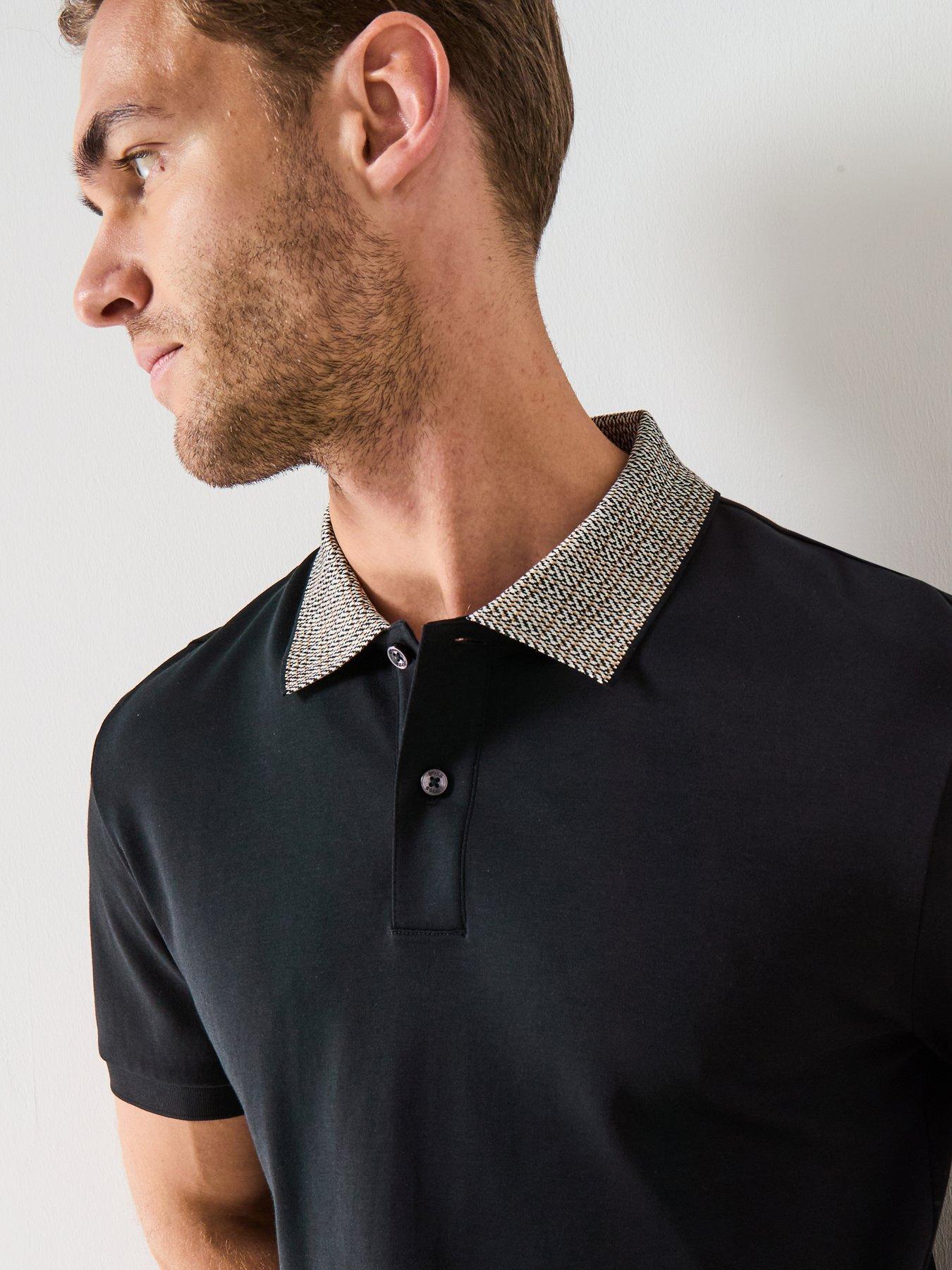 BOSS H-Parlay 302 Regular Fit Contrast Collar Polo Shirt - Black