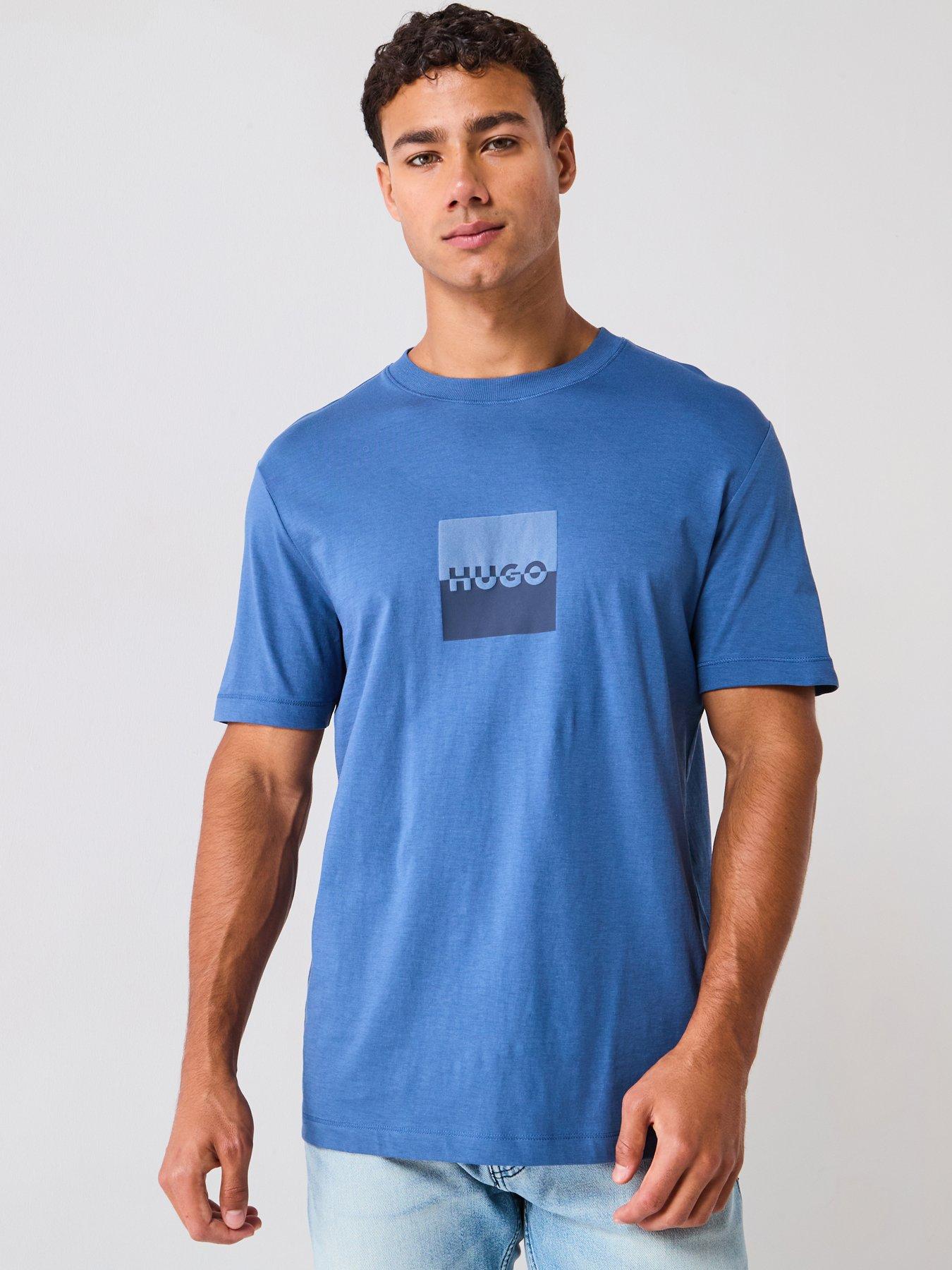 hugo-regular-fit-dusplit-logo-t-shirt-bluefront