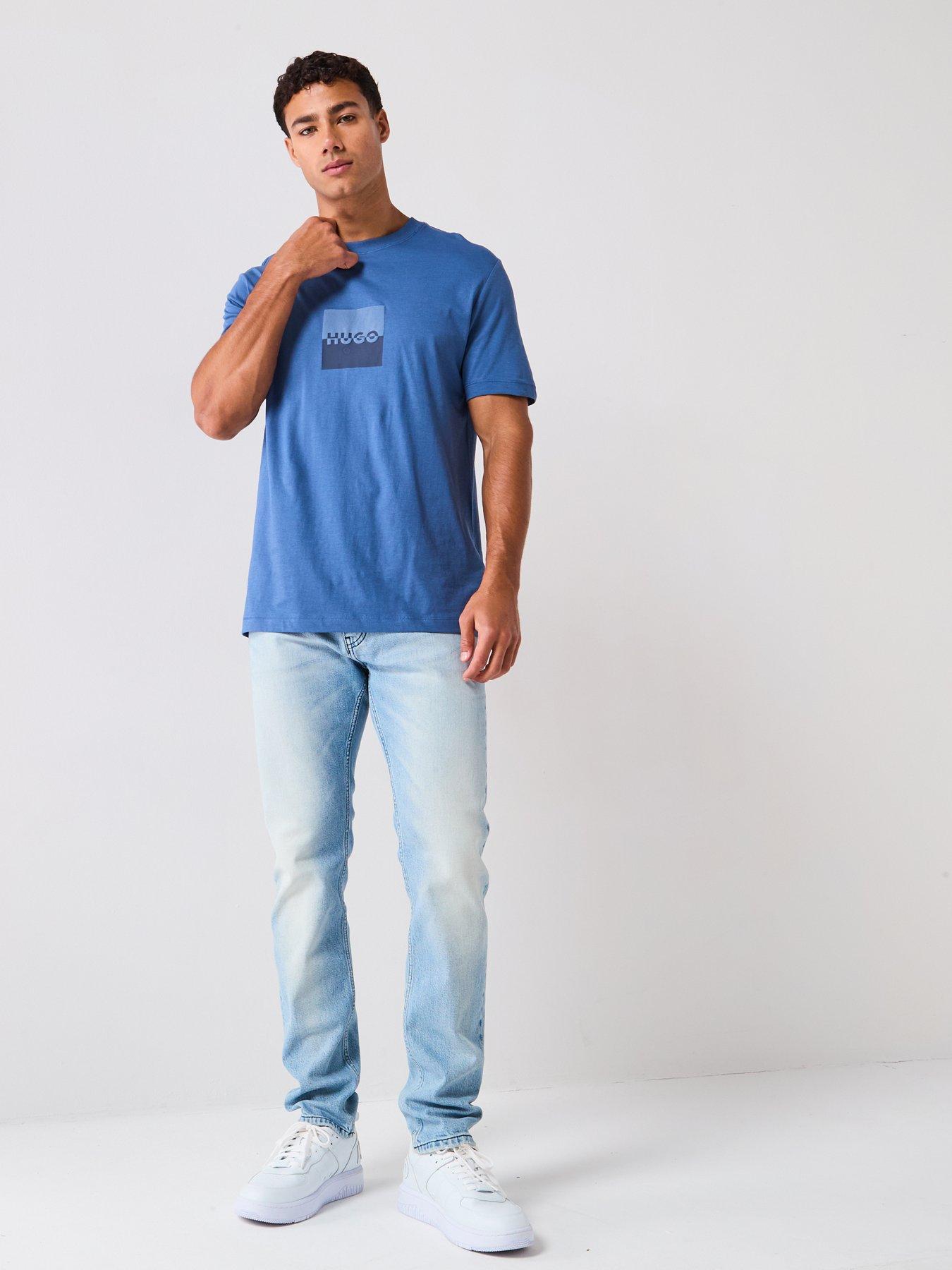 hugo-regular-fit-dusplit-logo-t-shirt-blueback