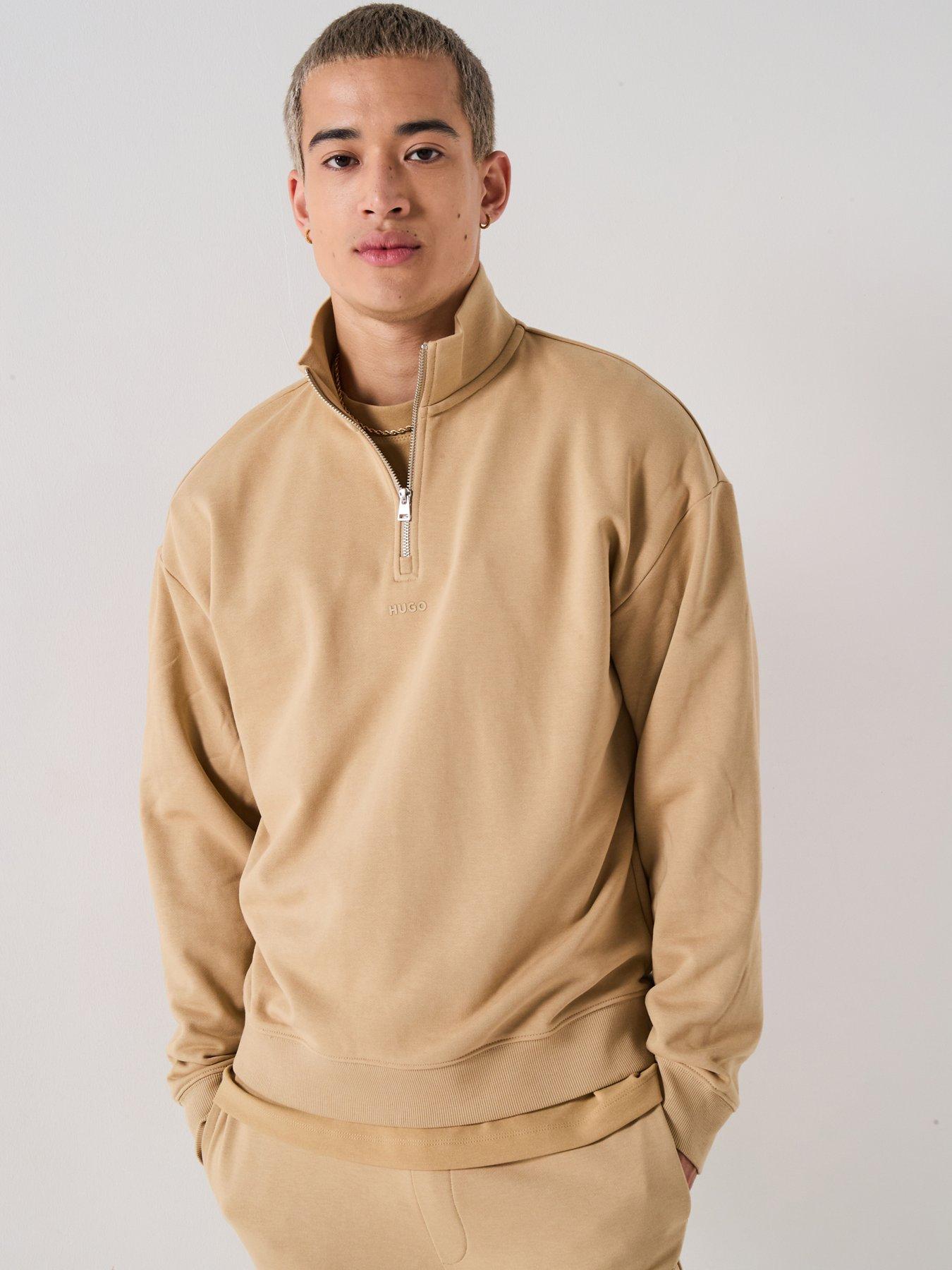 Image 1 of 6 of HUGO Durty244 Relaxed Fit 1/4 Zip Sweatshirt - Beige