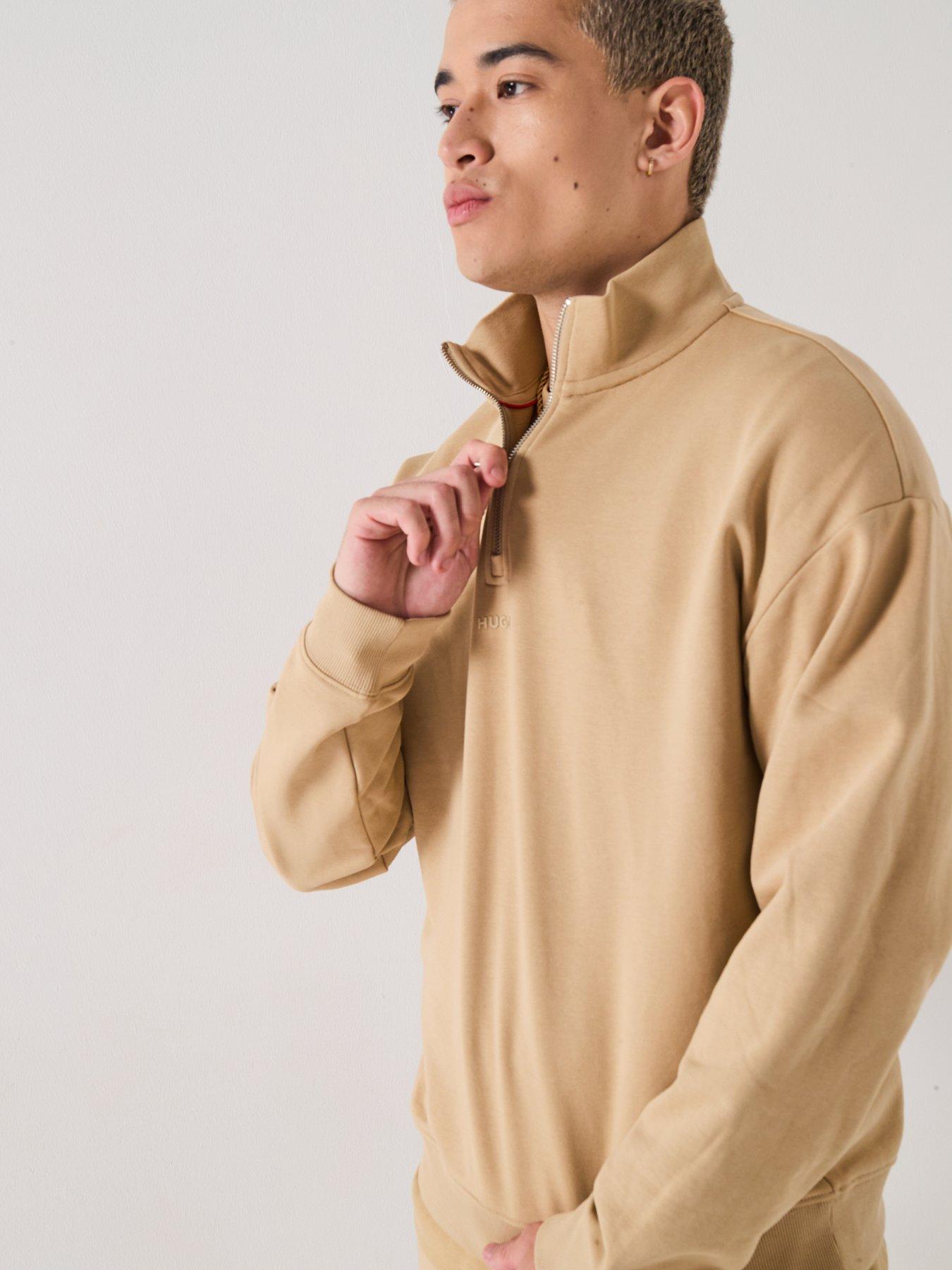 Image 4 of 6 of HUGO Durty244 Relaxed Fit 1/4 Zip Sweatshirt - Beige