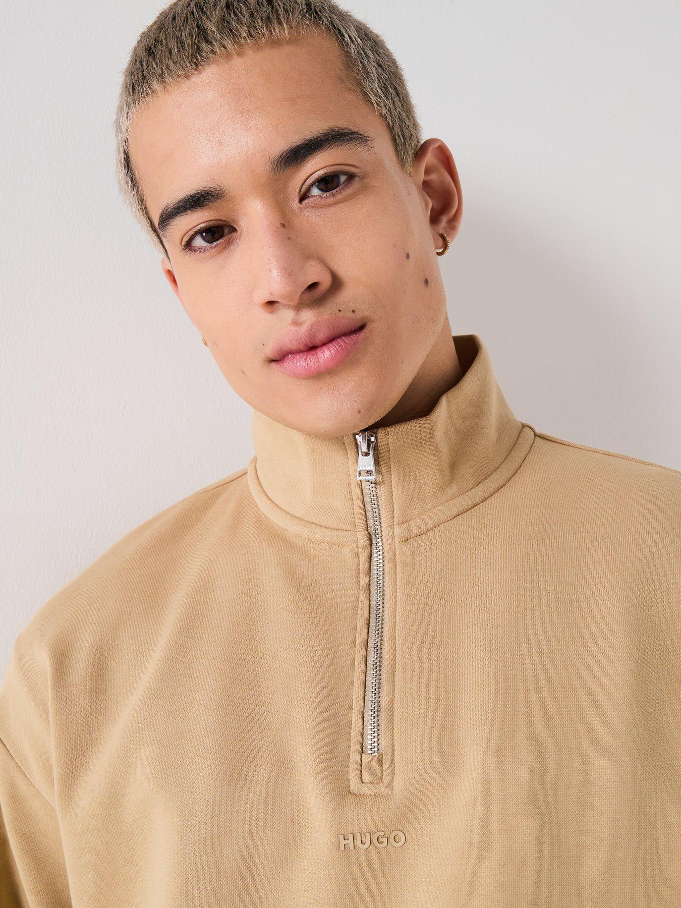 Image 6 of 6 of HUGO Durty244 Relaxed Fit 1/4 Zip Sweatshirt - Beige