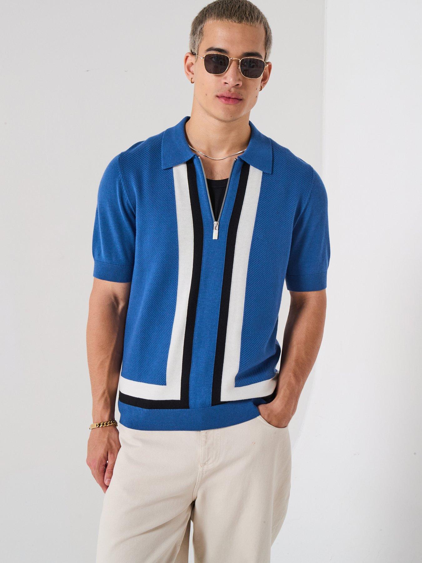 HUGO Sholpone 1/4 Zip Knitted Polo Shirt - Blue
