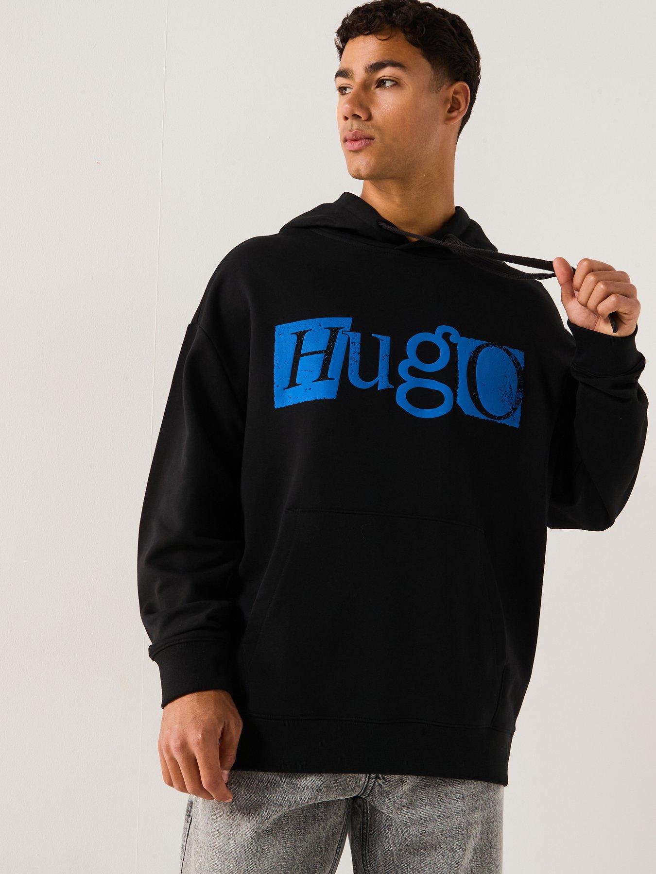 HUGO Blue Nildi Loose Stencil Logo Overhead Hoodie - Black