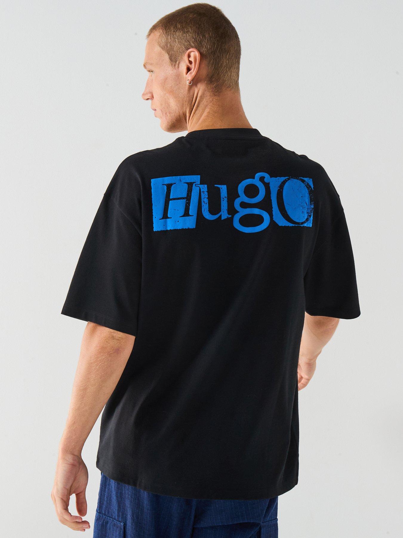 HUGO Blue Nilte Loose Fit Left Chest Stencil Logo T-Shirt - Black