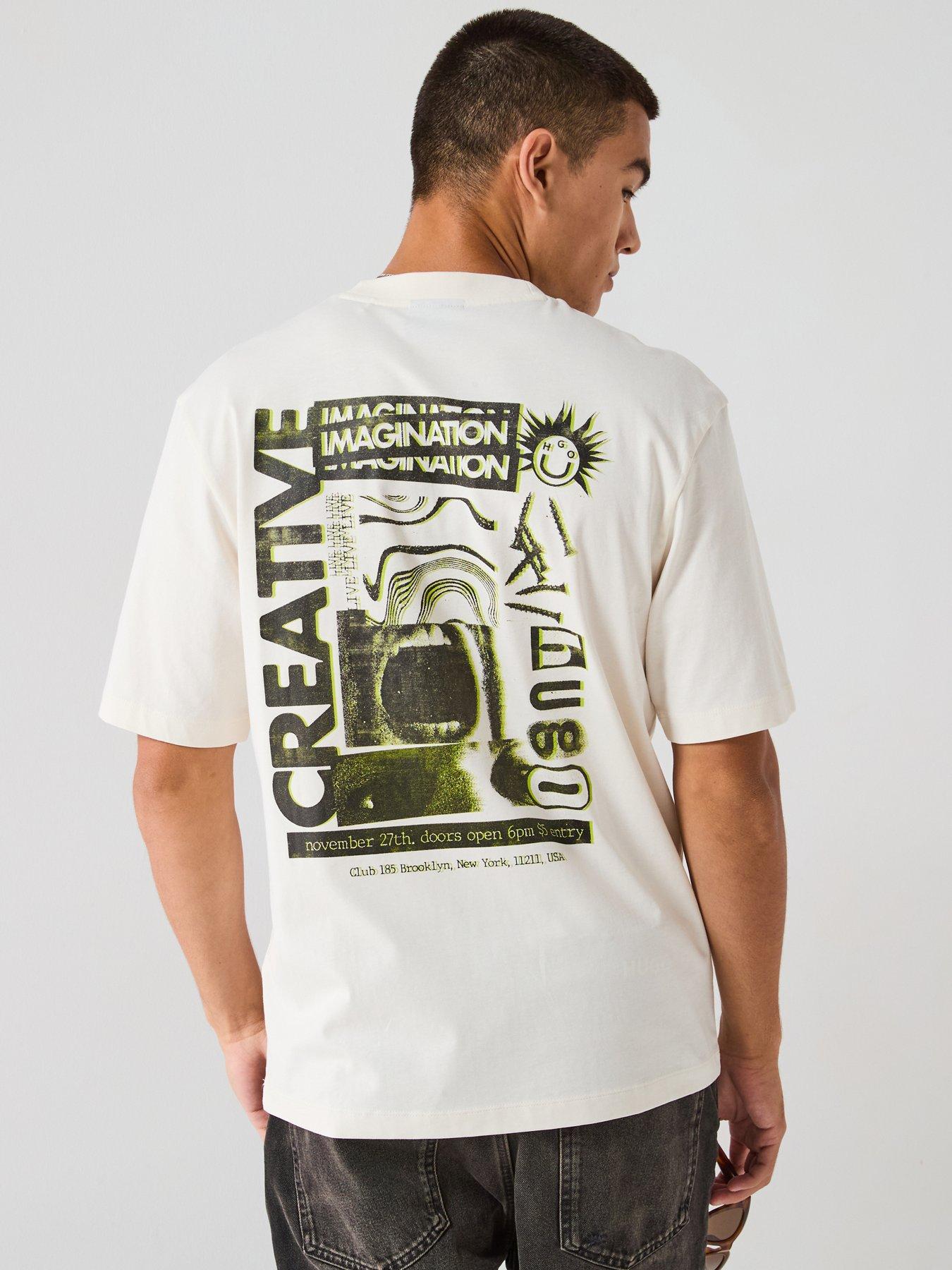 Image 1 of 6 of HUGO Blue Nylix Relaxed Fit Smiley Face T-Shirt - Off White