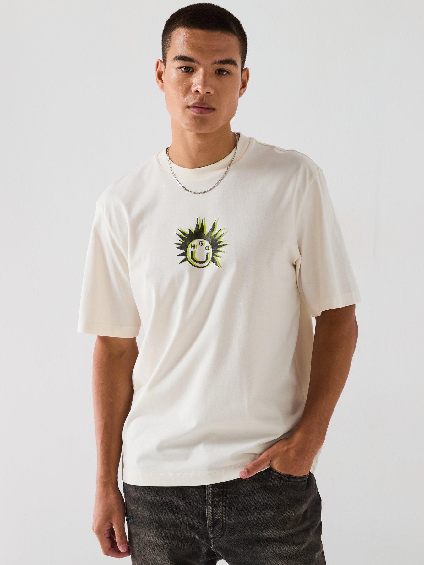 Image 2 of 6 of HUGO Blue Nylix Relaxed Fit Smiley Face T-Shirt - Off White