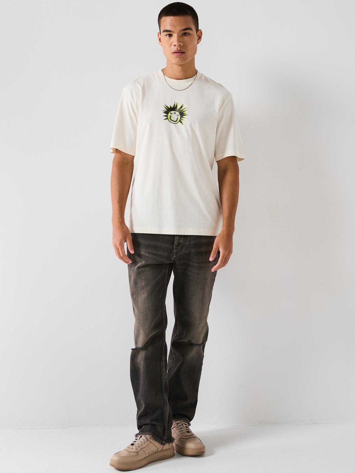 Image 3 of 6 of HUGO Blue Nylix Relaxed Fit Smiley Face T-Shirt - Off White