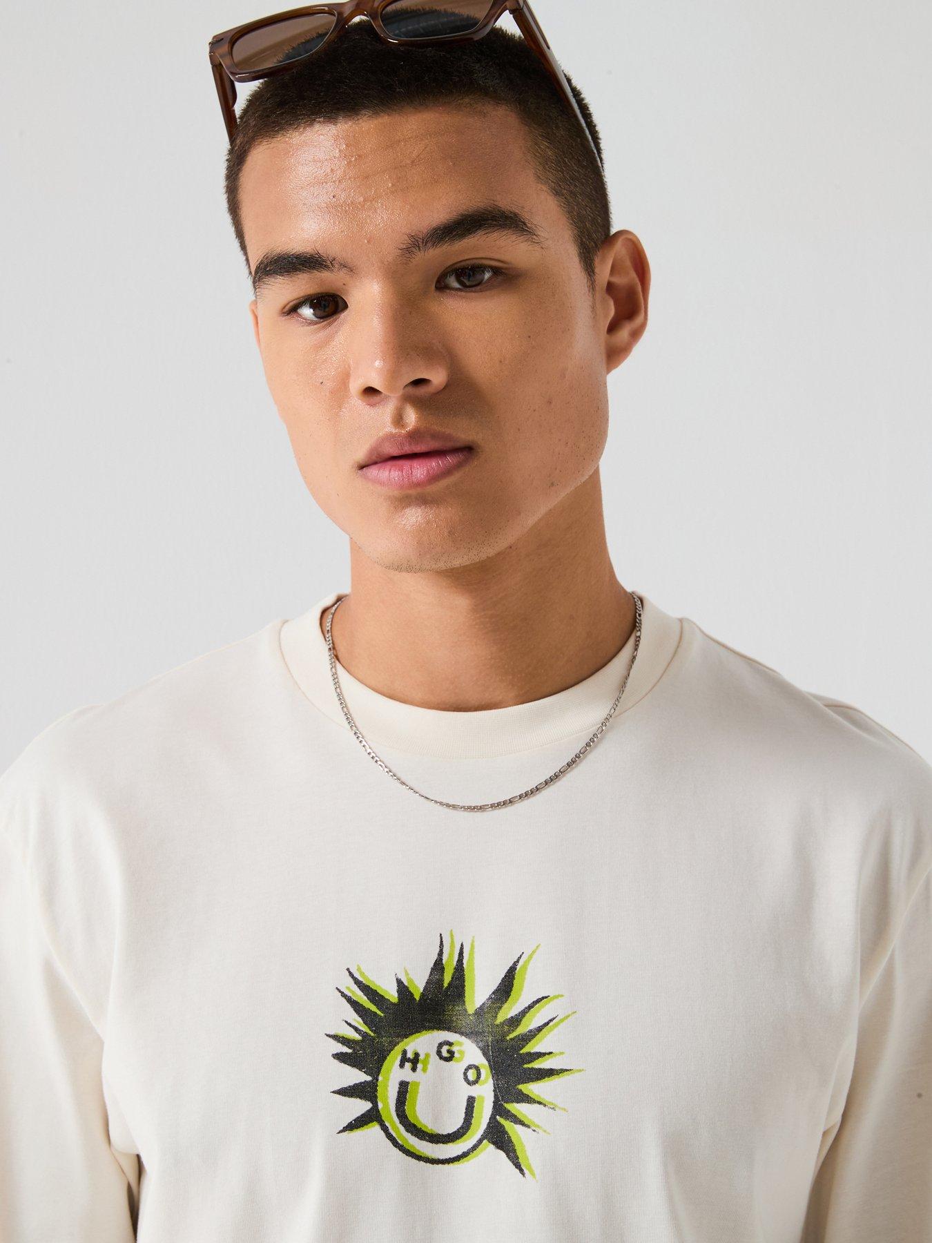 Image 4 of 6 of HUGO Blue Nylix Relaxed Fit Smiley Face T-Shirt - Off White