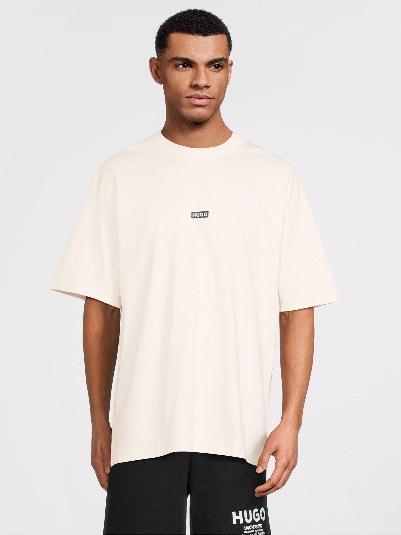HUGO Blue Nalono Oversized International Logo Backprint T-Shirt - Off White