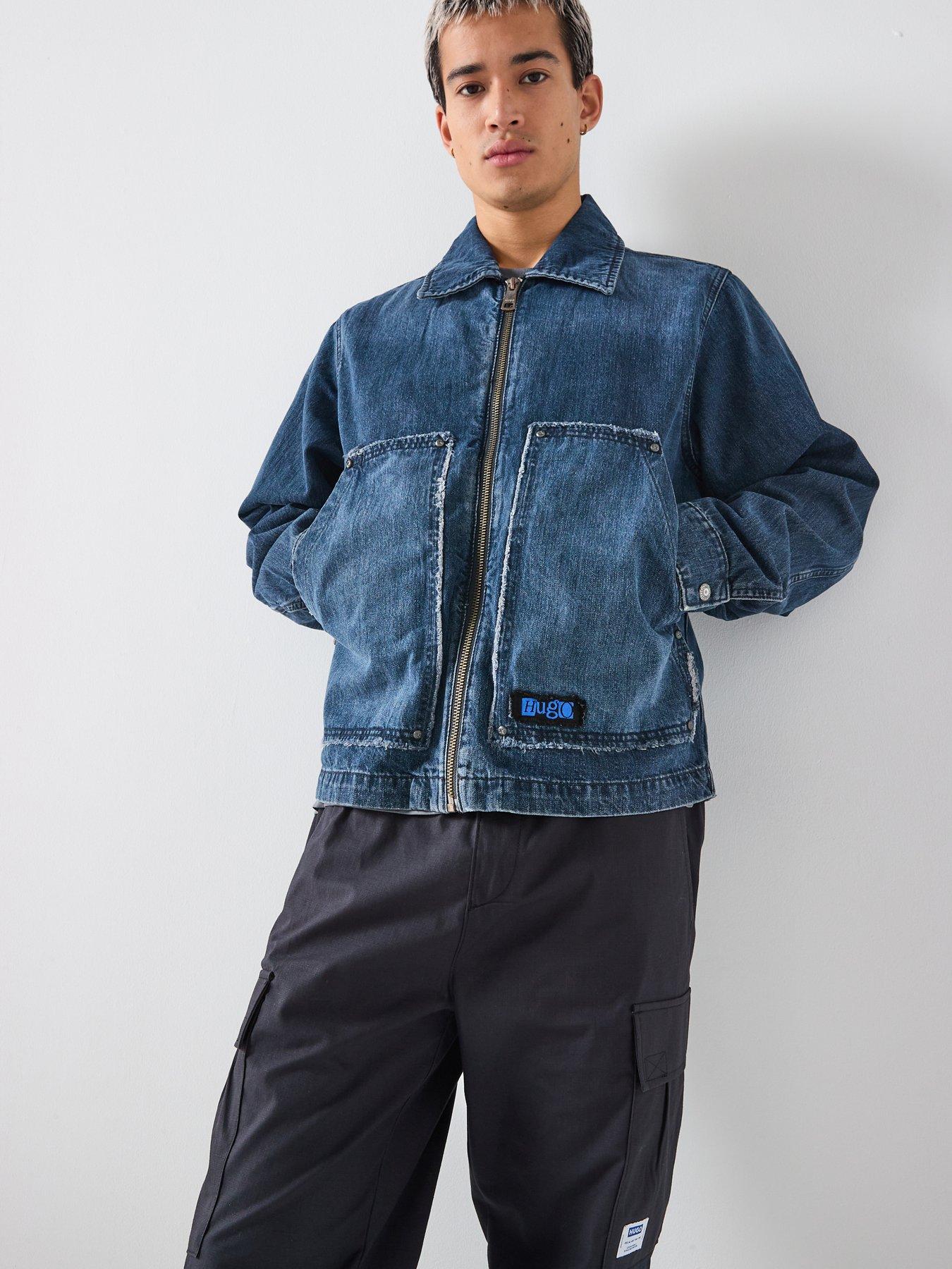 HUGO Blue Chian Regular Fit Zipped Denim Jacket - Dark Blue