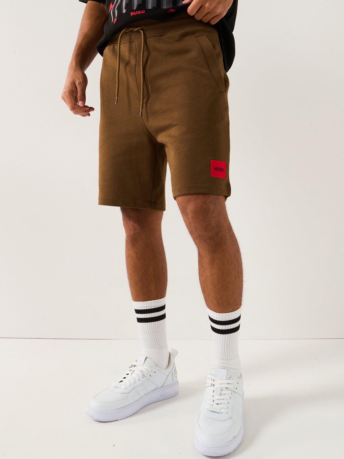 HUGO Diz Red Patch Logo Jersey Shorts - Brown