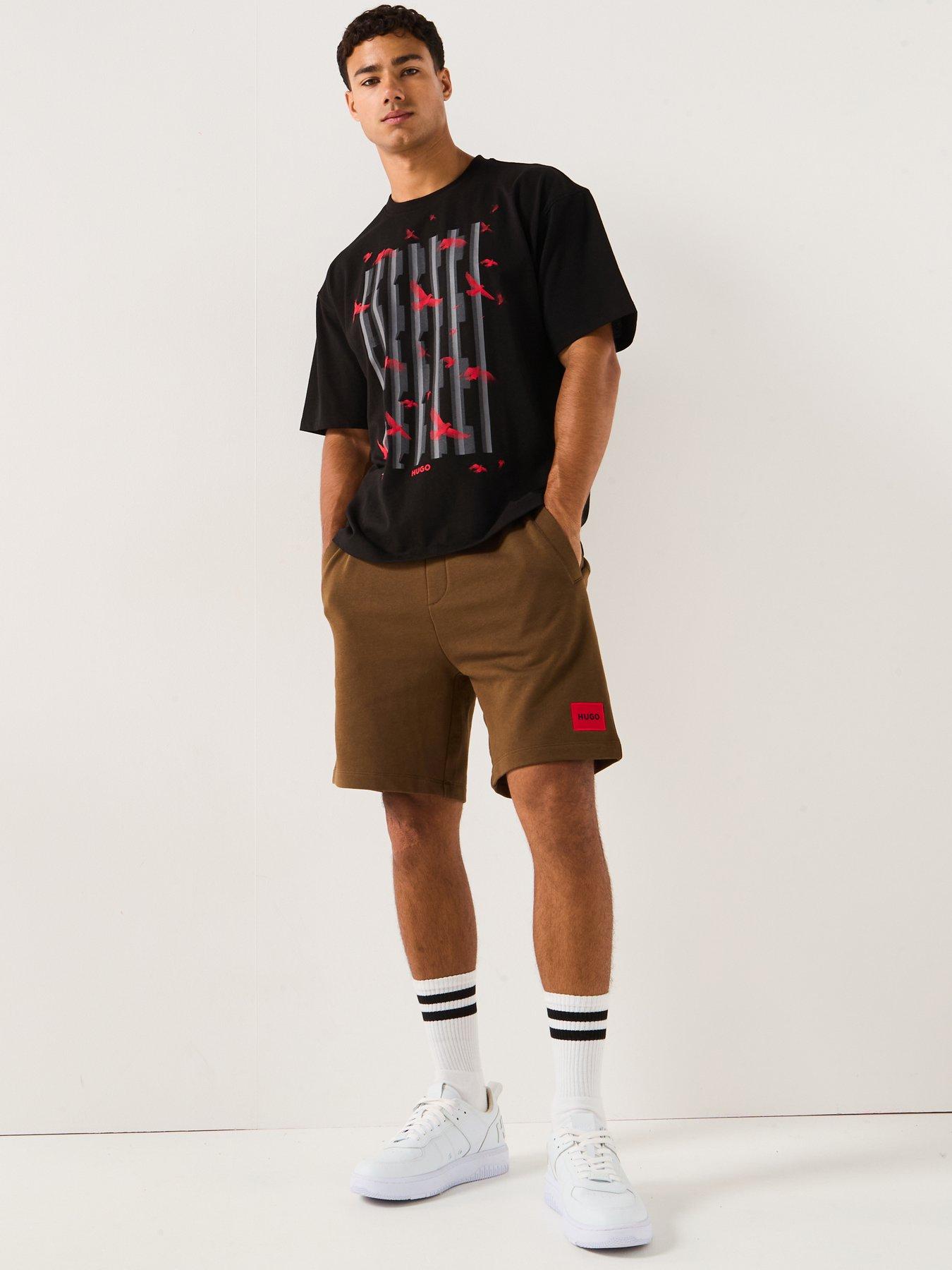 Image 3 of 5 of HUGO Diz Red Patch Logo Jersey Shorts - Brown