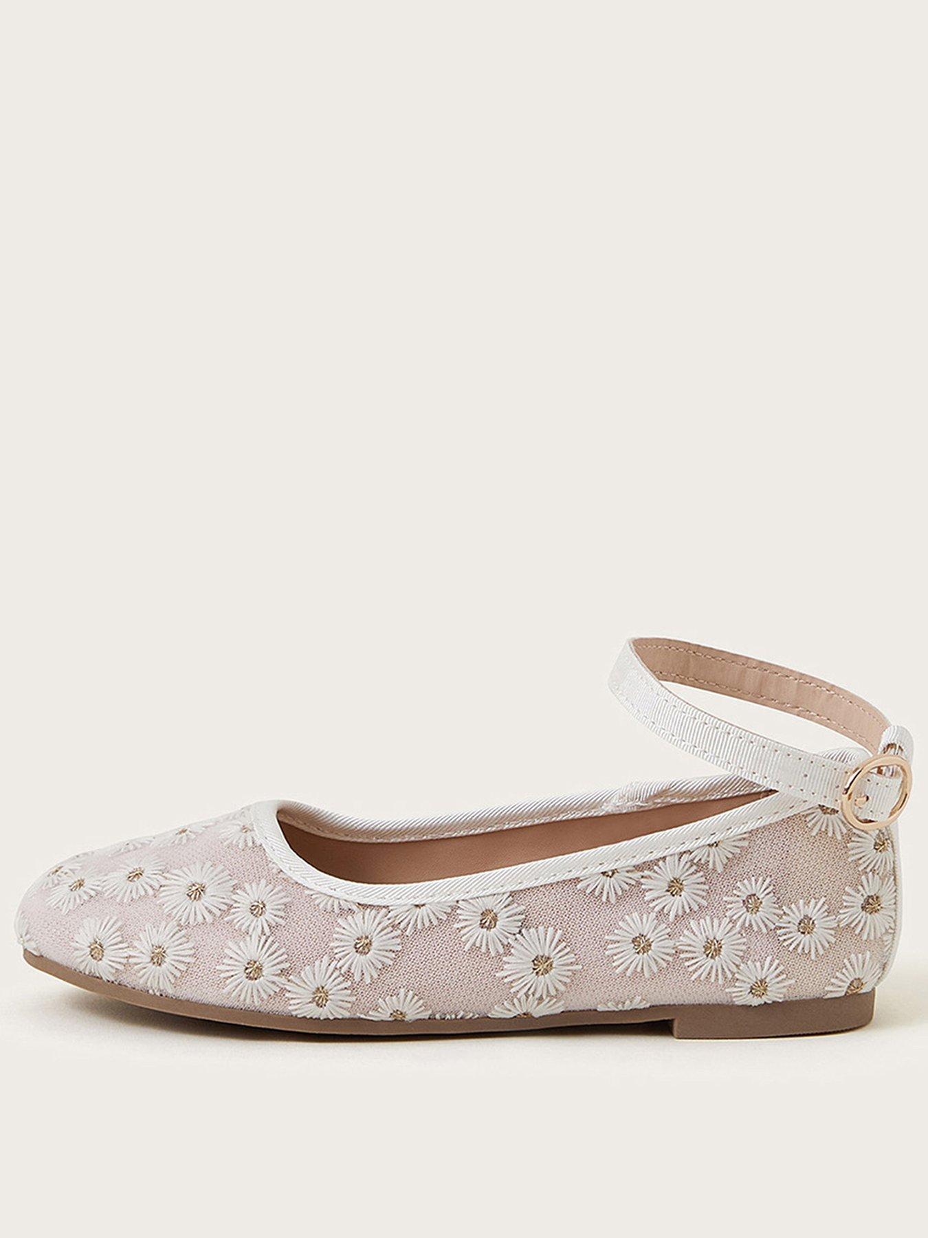 undefined Girls Daisy Embroidered Mesh Ballet Flat Shoes - Pink