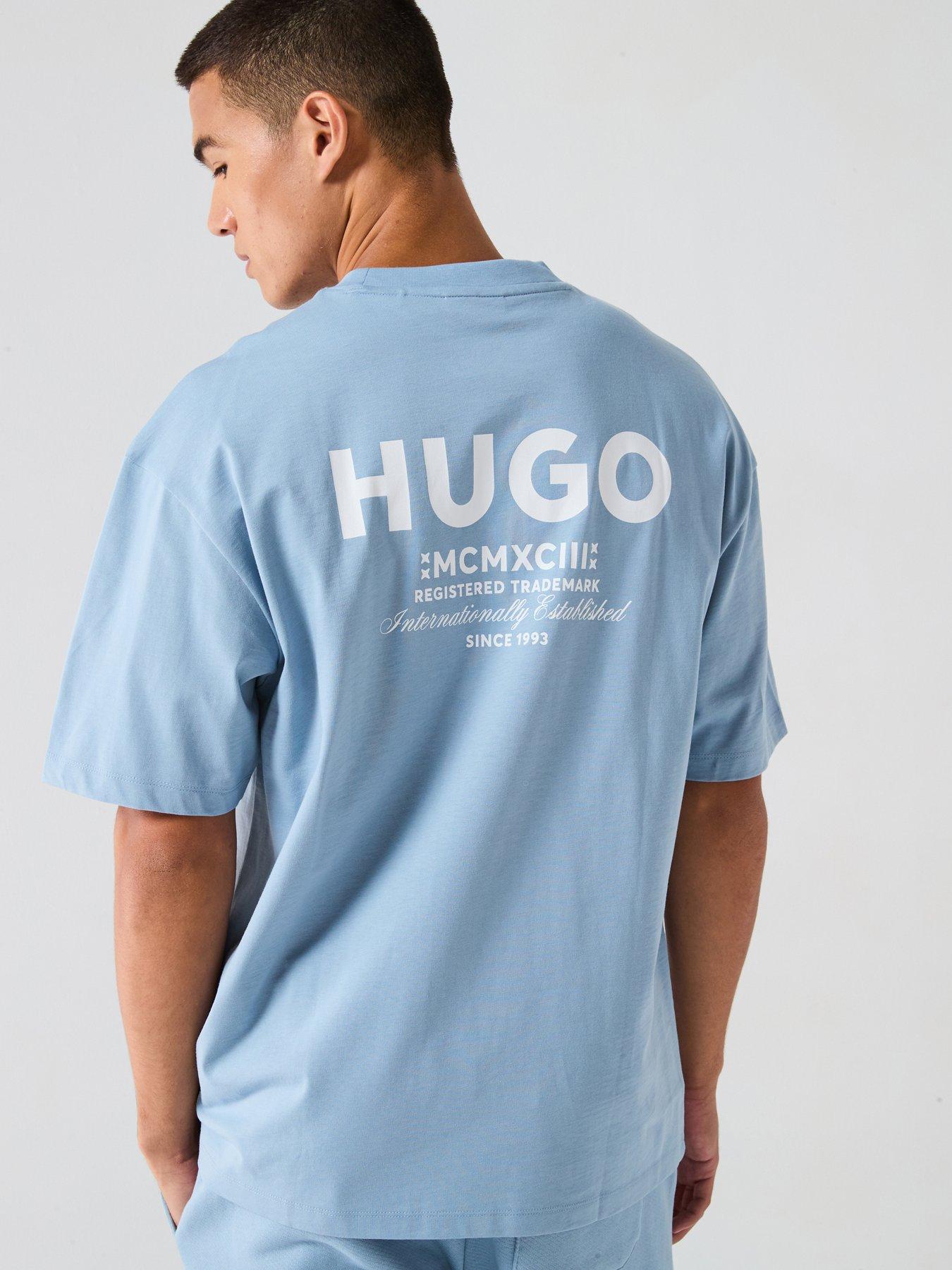 Image 1 of 6 of HUGO Blue Nalono Oversized International Logo Back Print T-Shirt - Light Blue