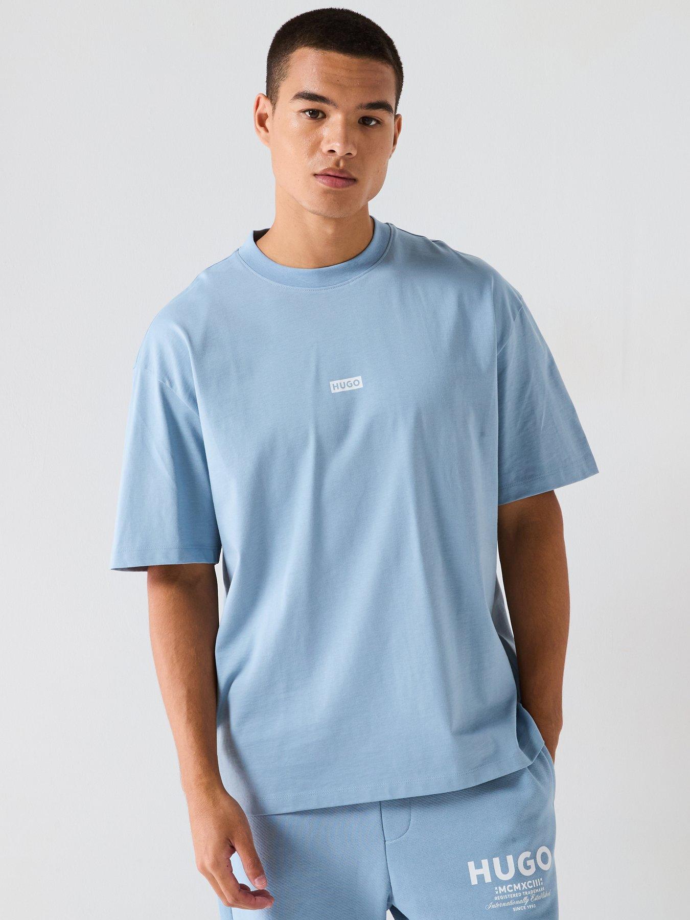 Image 2 of 6 of HUGO Blue Nalono Oversized International Logo Back Print T-Shirt - Light Blue