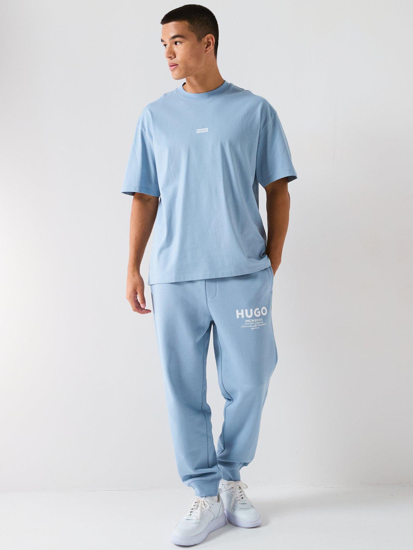 Image 3 of 6 of HUGO Blue Nalono Oversized International Logo Back Print T-Shirt - Light Blue