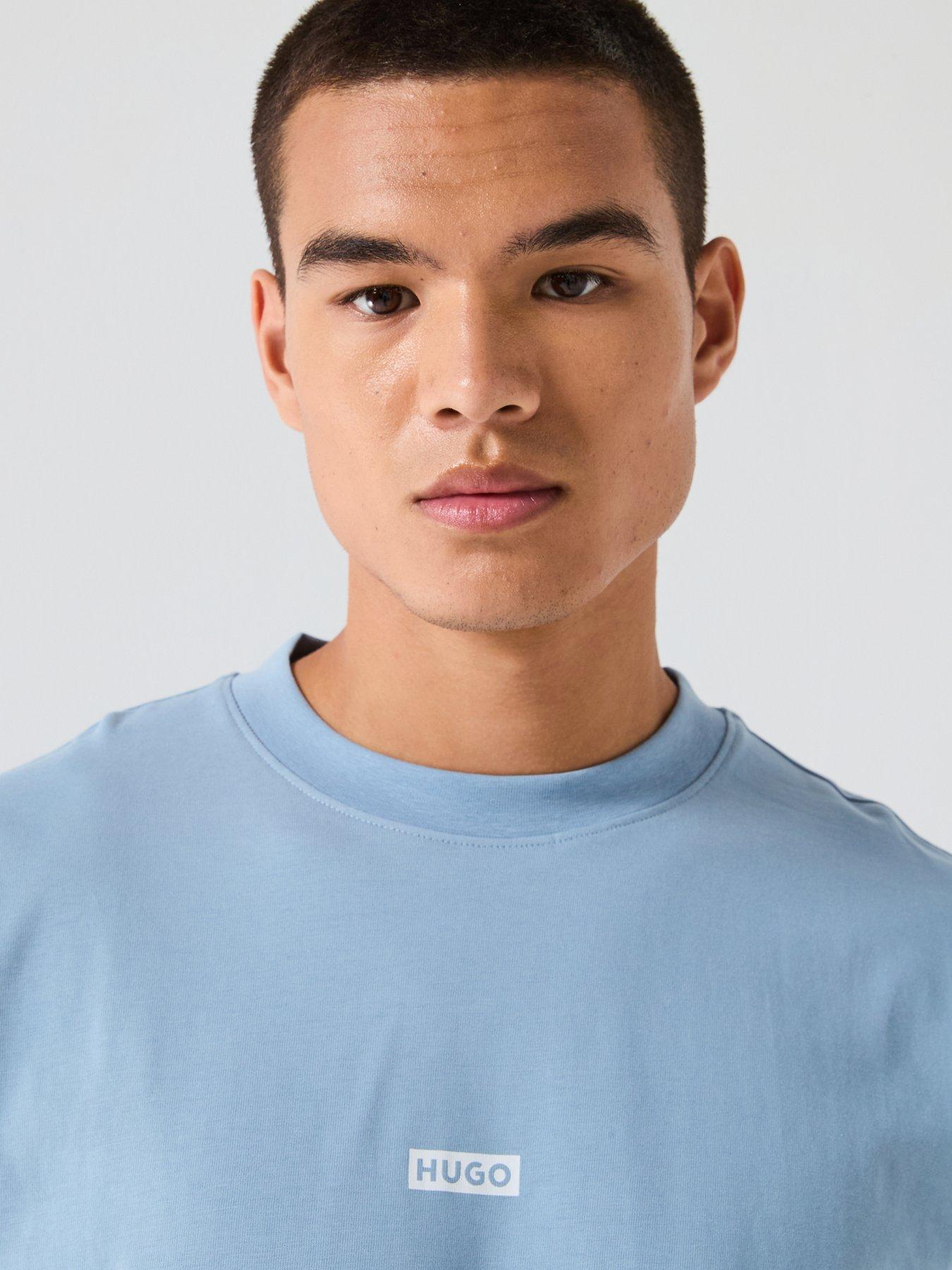 Image 4 of 6 of HUGO Blue Nalono Oversized International Logo Back Print T-Shirt - Light Blue