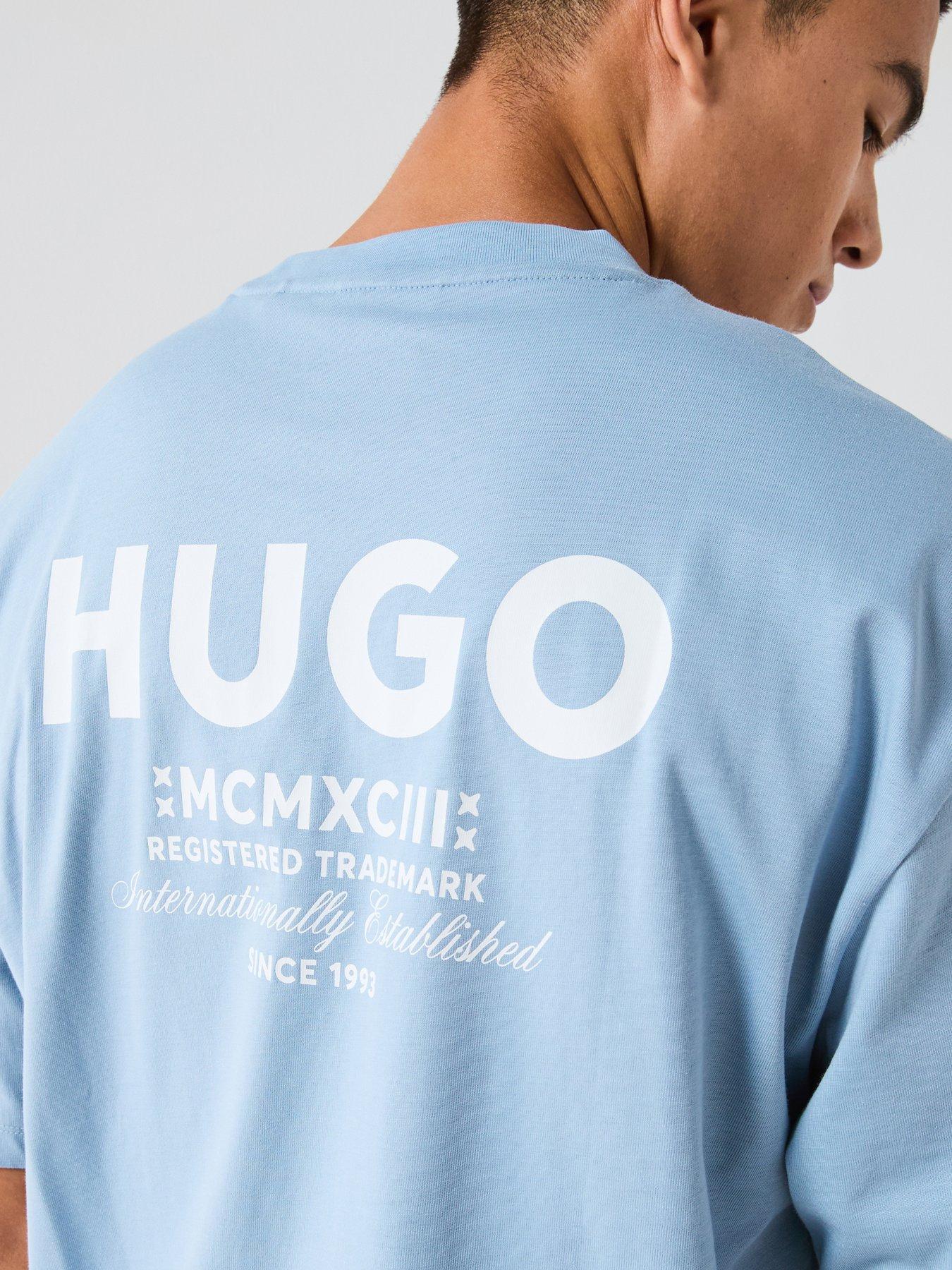 Image 5 of 6 of HUGO Blue Nalono Oversized International Logo Back Print T-Shirt - Light Blue