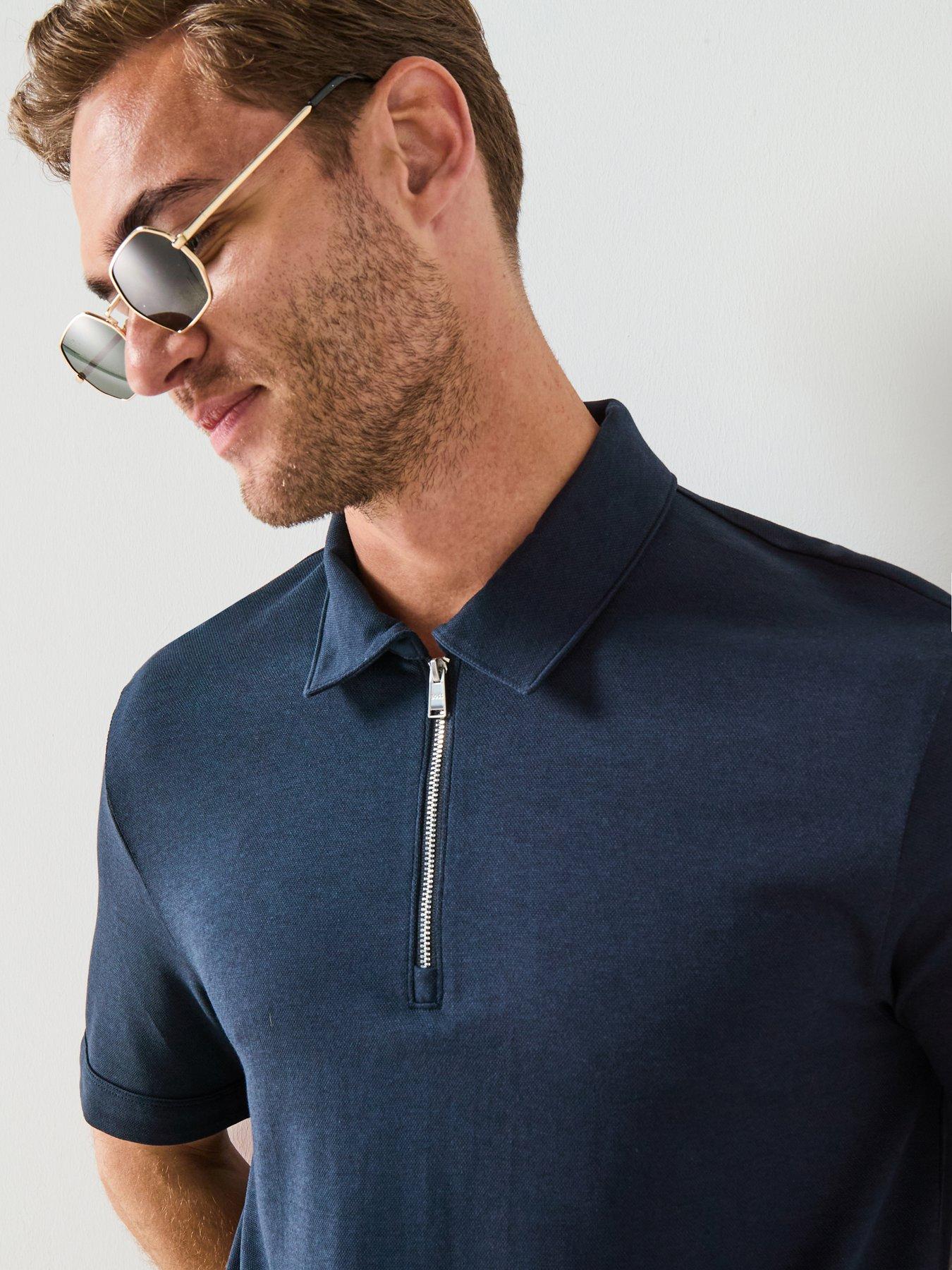undefined H-Paras 57 Regular Fit 1/4 Zip Polo Shirt - Navy