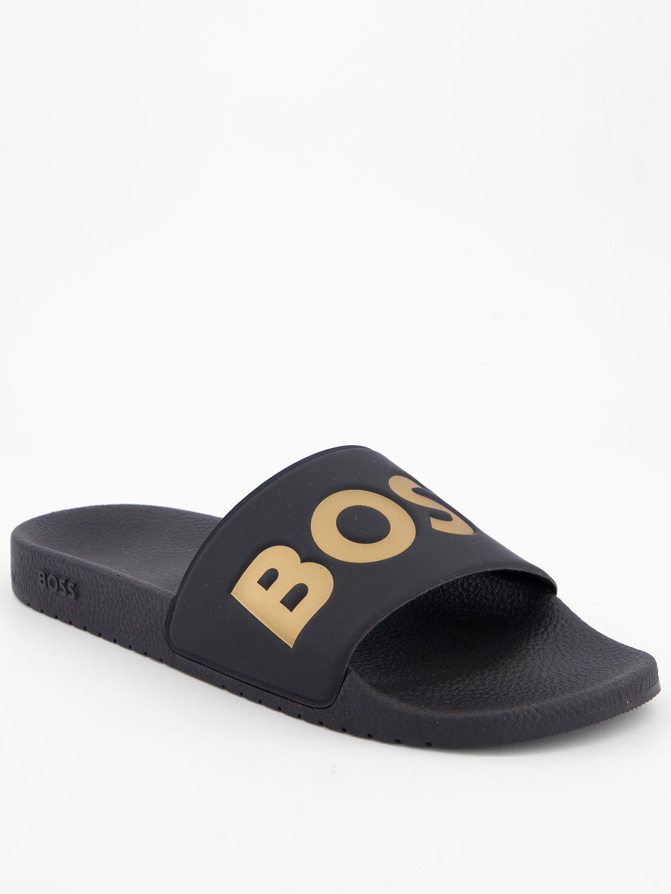 Image 1 of 6 of BOSS Aryeh Contrast Logo Slide - Black/Gold
