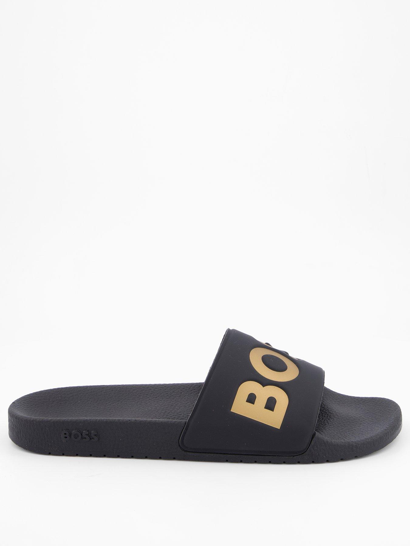 Image 2 of 6 of BOSS Aryeh Contrast Logo Slide - Black/Gold