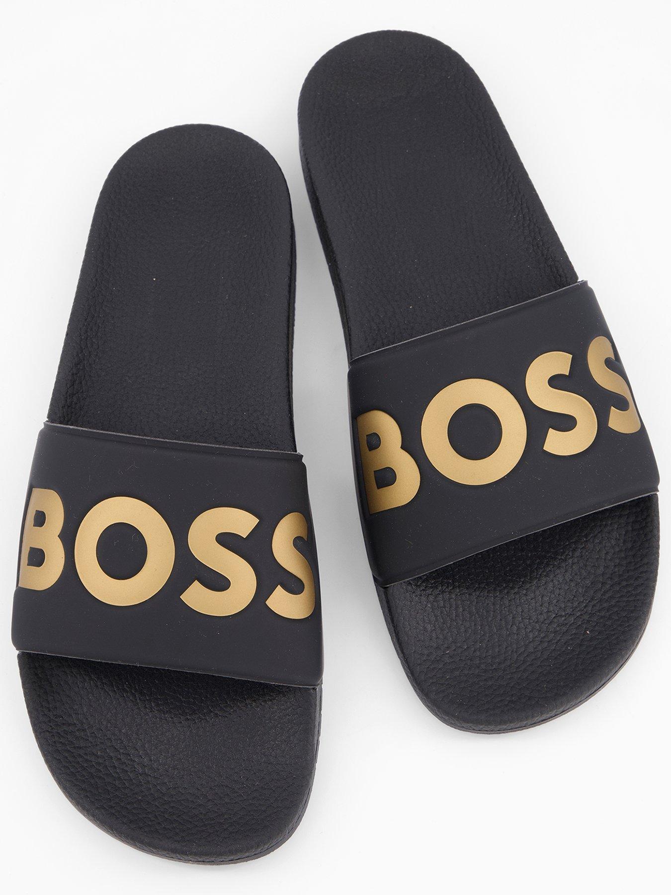 Image 3 of 6 of BOSS Aryeh Contrast Logo Slide - Black/Gold