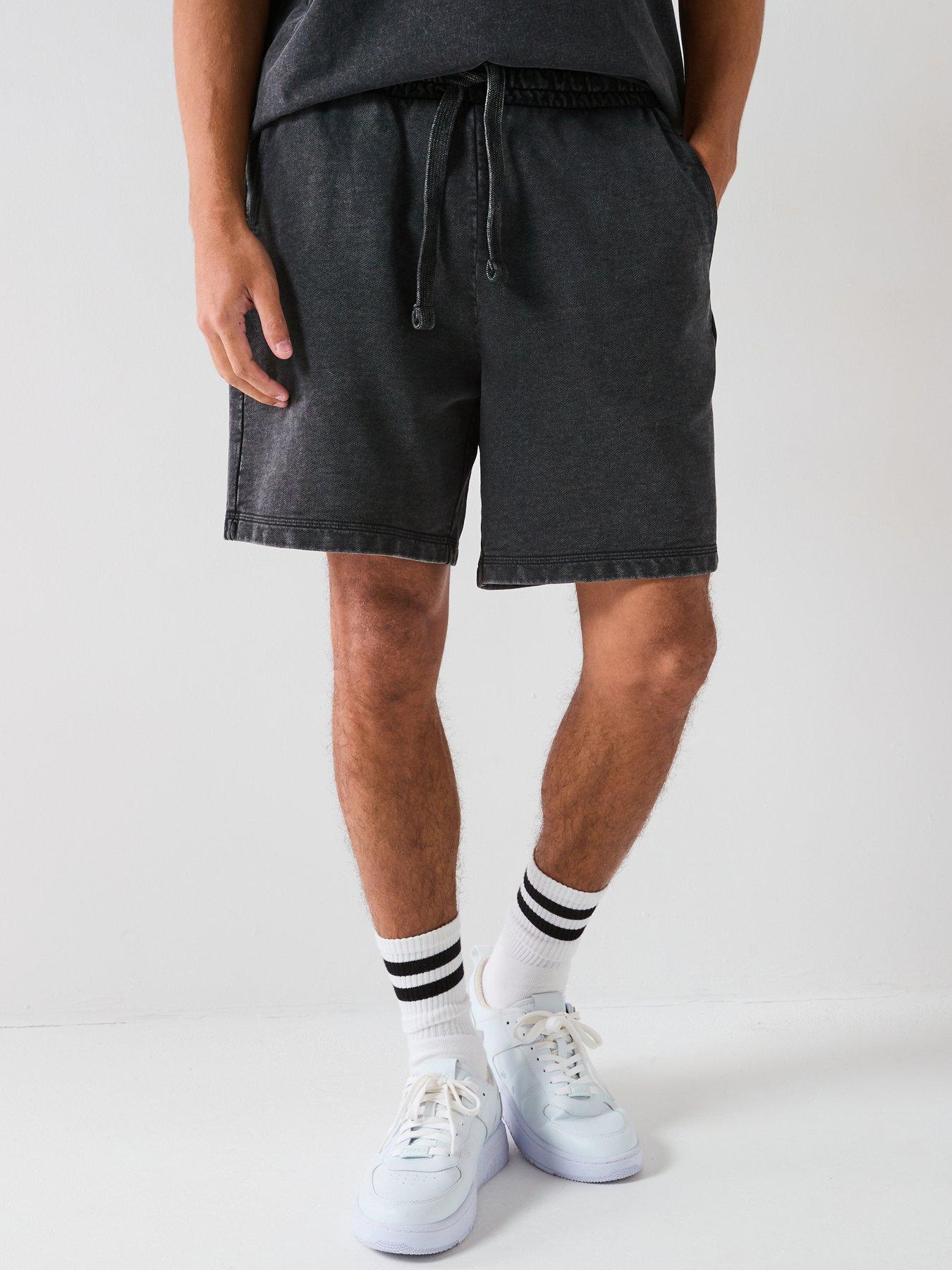 HUGO Blue Nebusho Relaxed Fit Washed Jersey Shorts - Black
