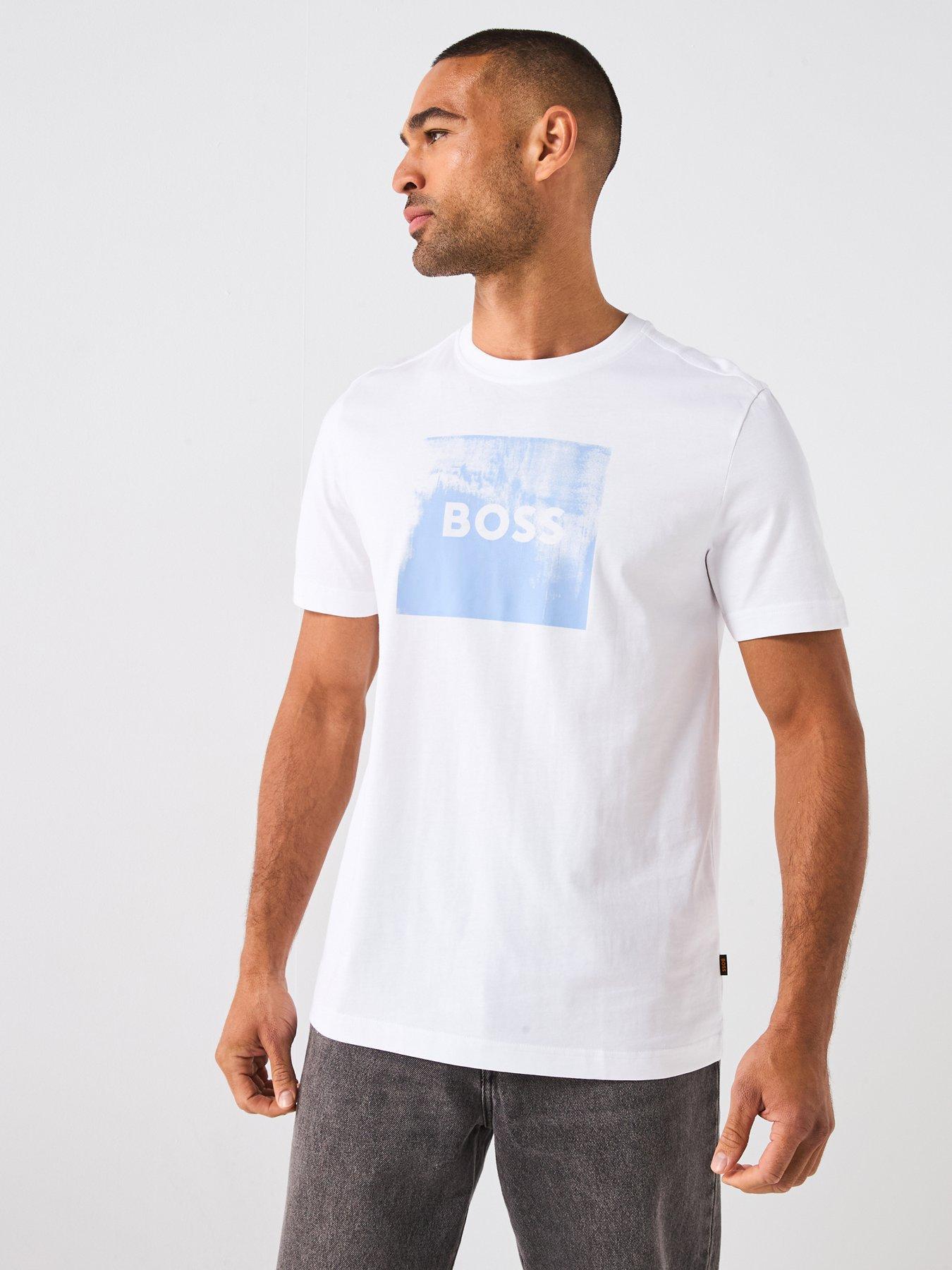 Image 1 of 5 of BOSS Wheel Regular Fit Box Logo T-Shirt - White