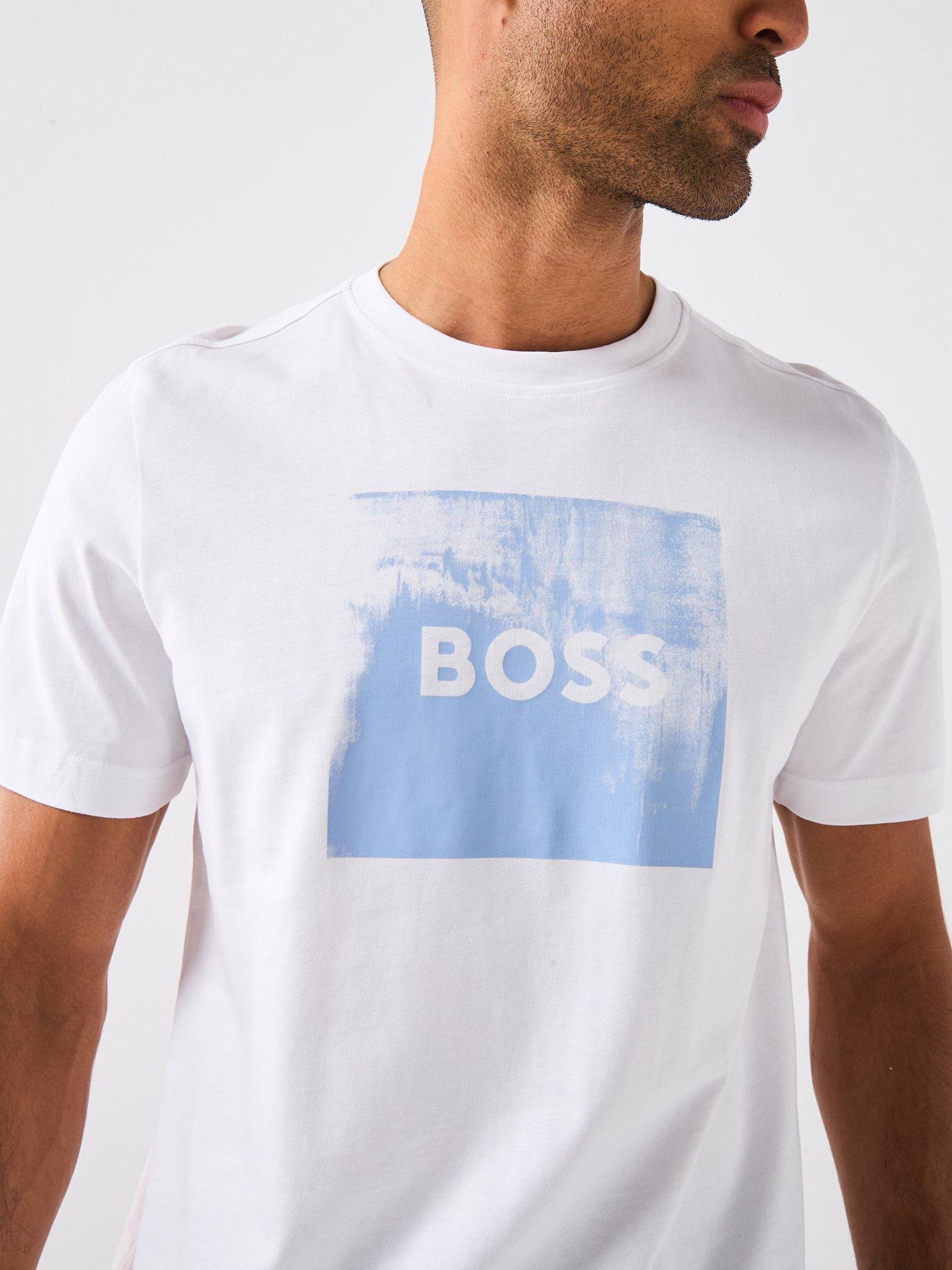 Image 4 of 5 of BOSS Wheel Regular Fit Box Logo T-Shirt - White