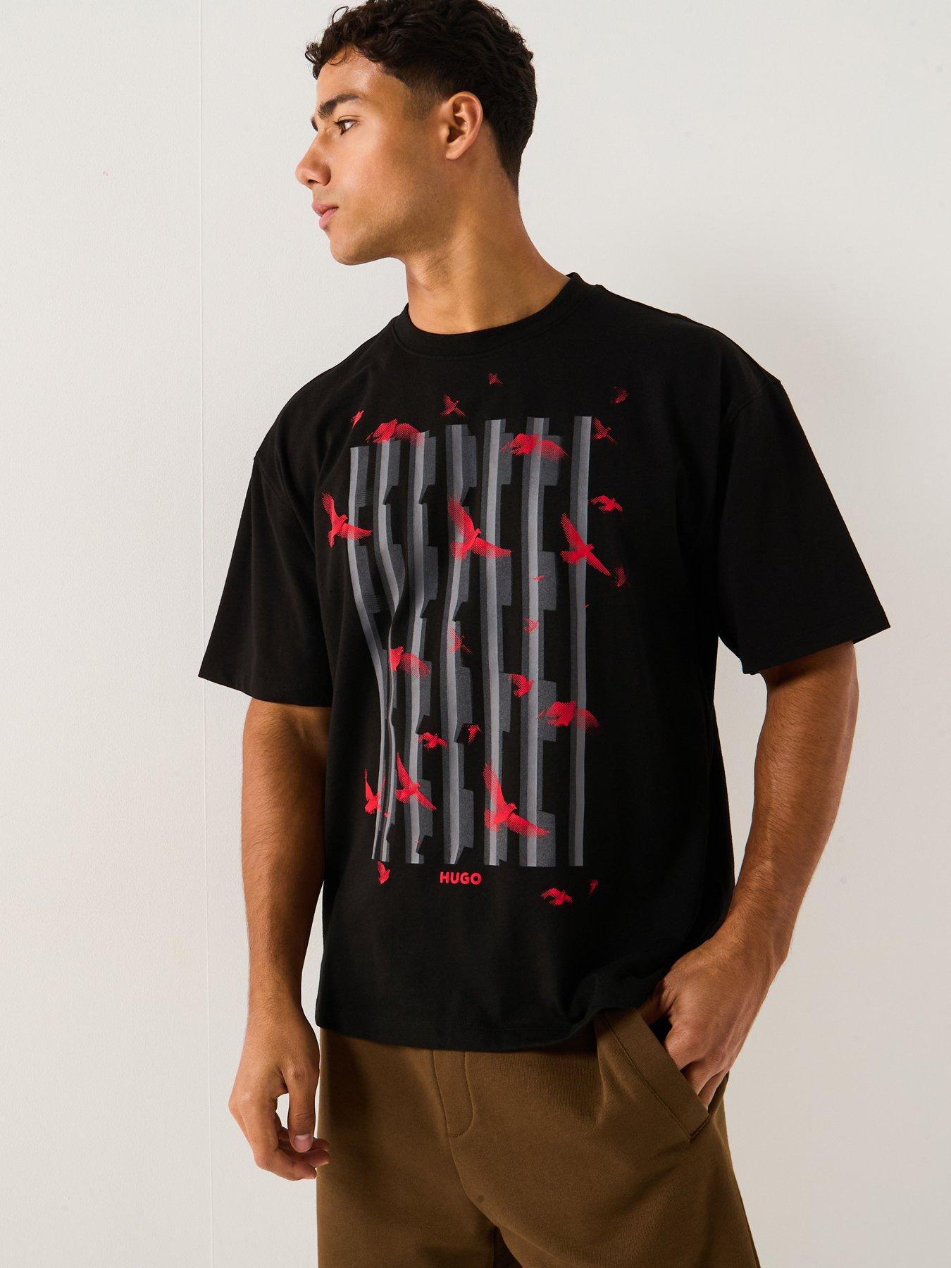 Image 1 of 5 of HUGO Oversized Fit Digraph Doves Graphic T-Shirt - Black