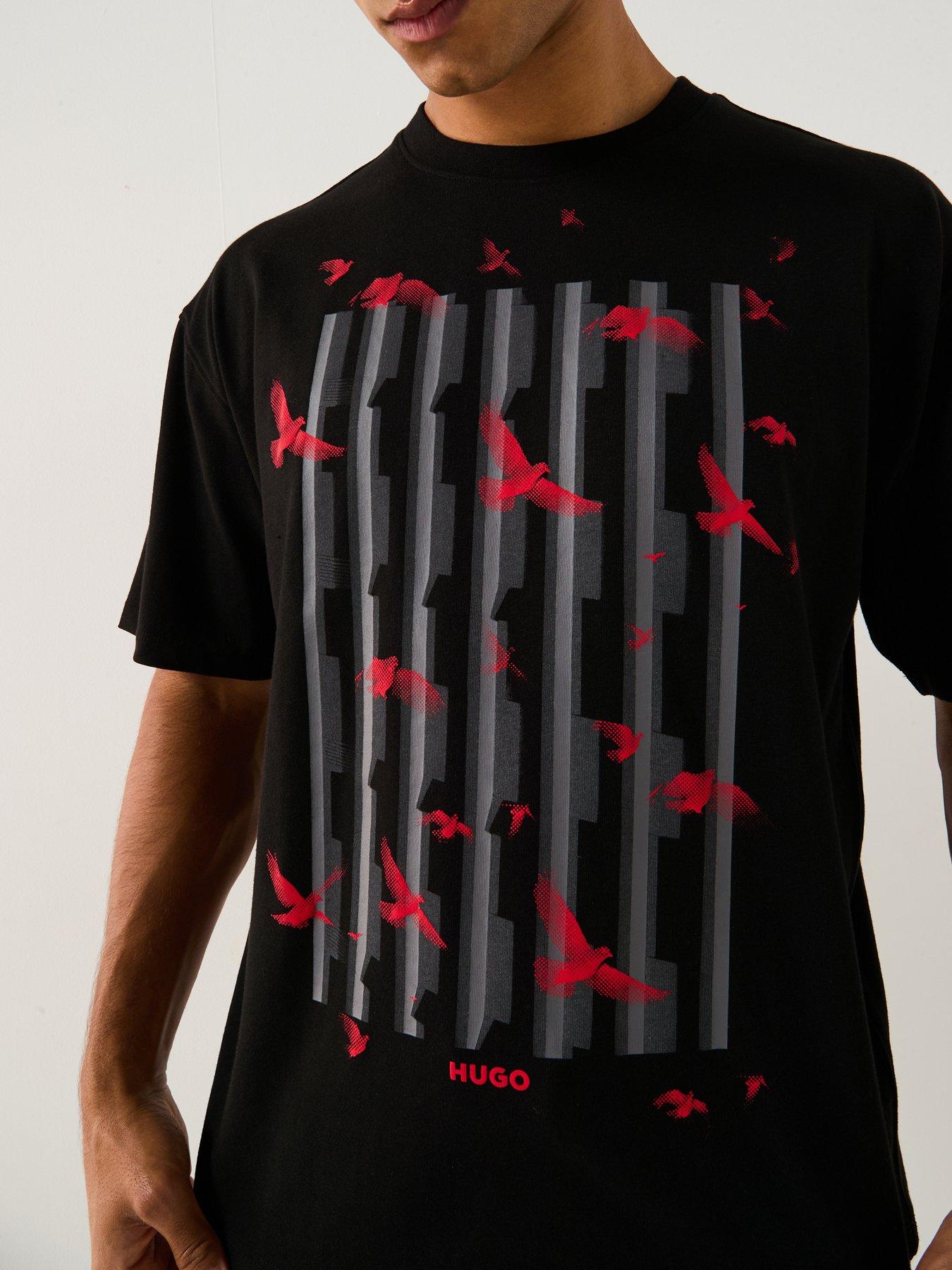 Image 4 of 5 of HUGO Oversized Fit Digraph Doves Graphic T-Shirt - Black