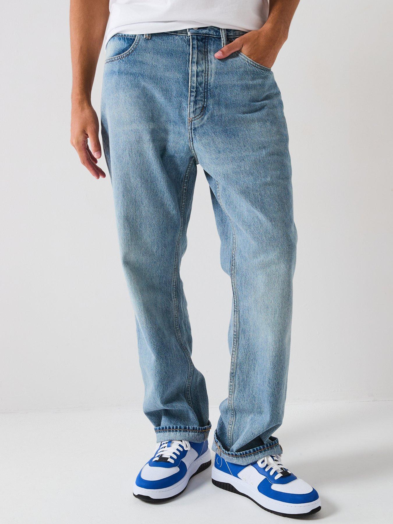 HUGO Blue Nate Dirty Wash Baggy Fit Jeans - Light Blue