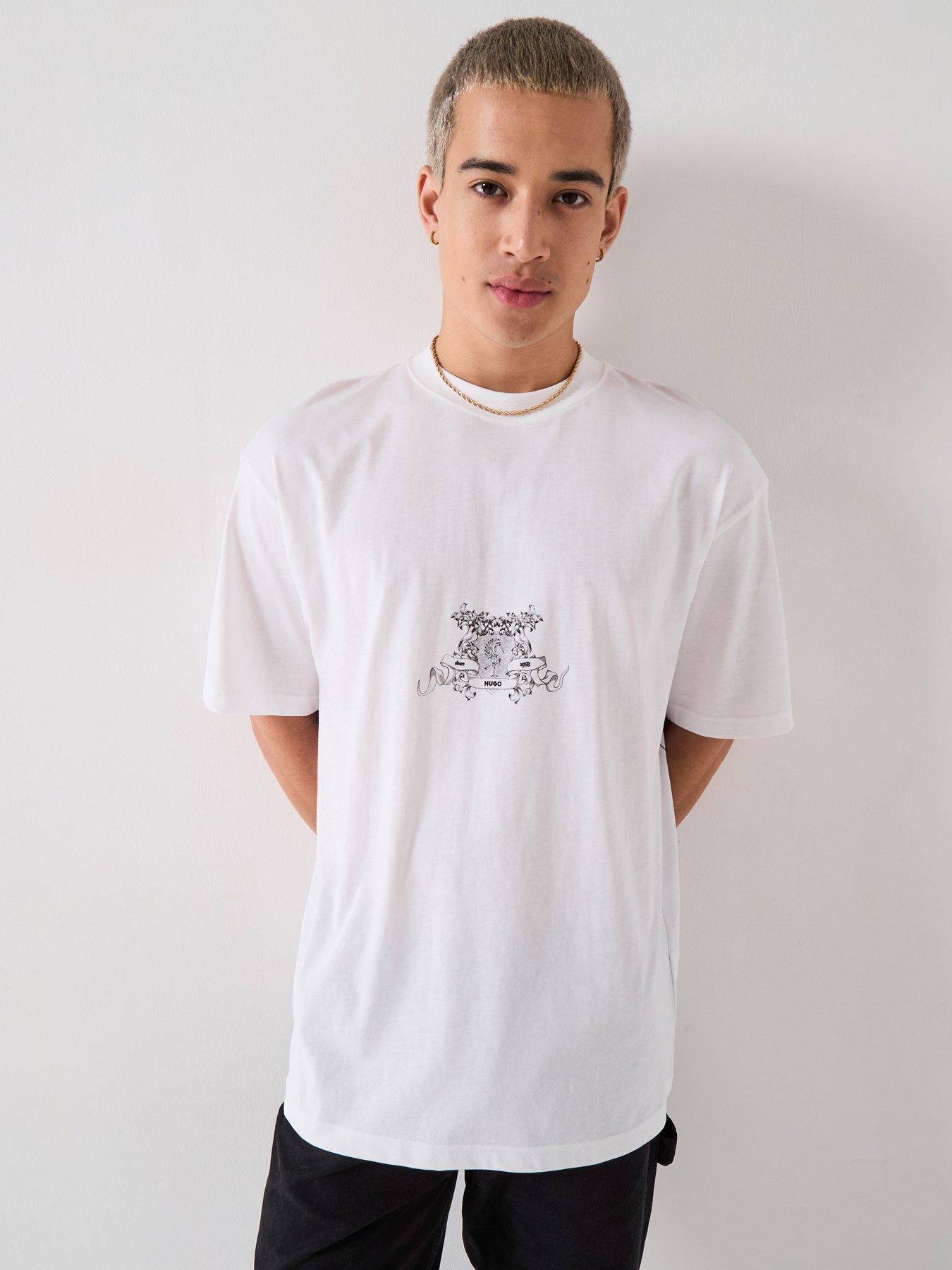 HUGO Oversized Fit Duarms Back Print T-Shirt - White