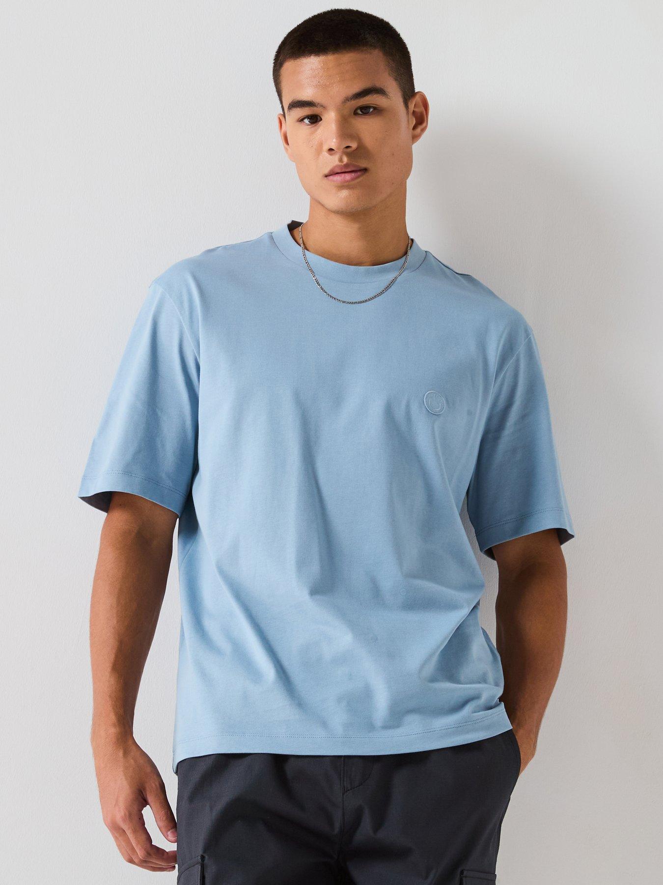 HUGO Blue Niley Regular Fit Smiley Left Chest Logo T-Shirt - Light Blue