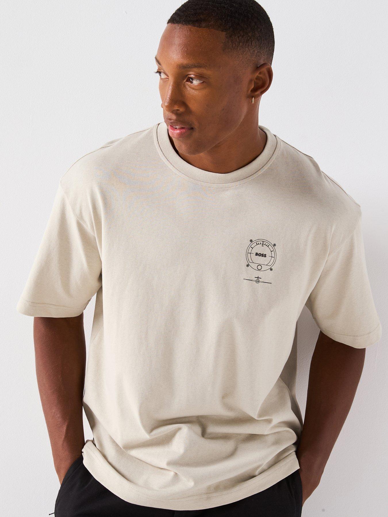 Image 1 of 6 of BOSS Voyage Relaxed Fit Dial Logo T-Shirt - Beige