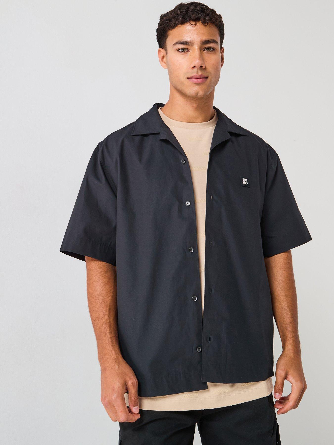 HUGO Oversized Fit Stacked Logo Espino Short Sleeve Shirt - Black