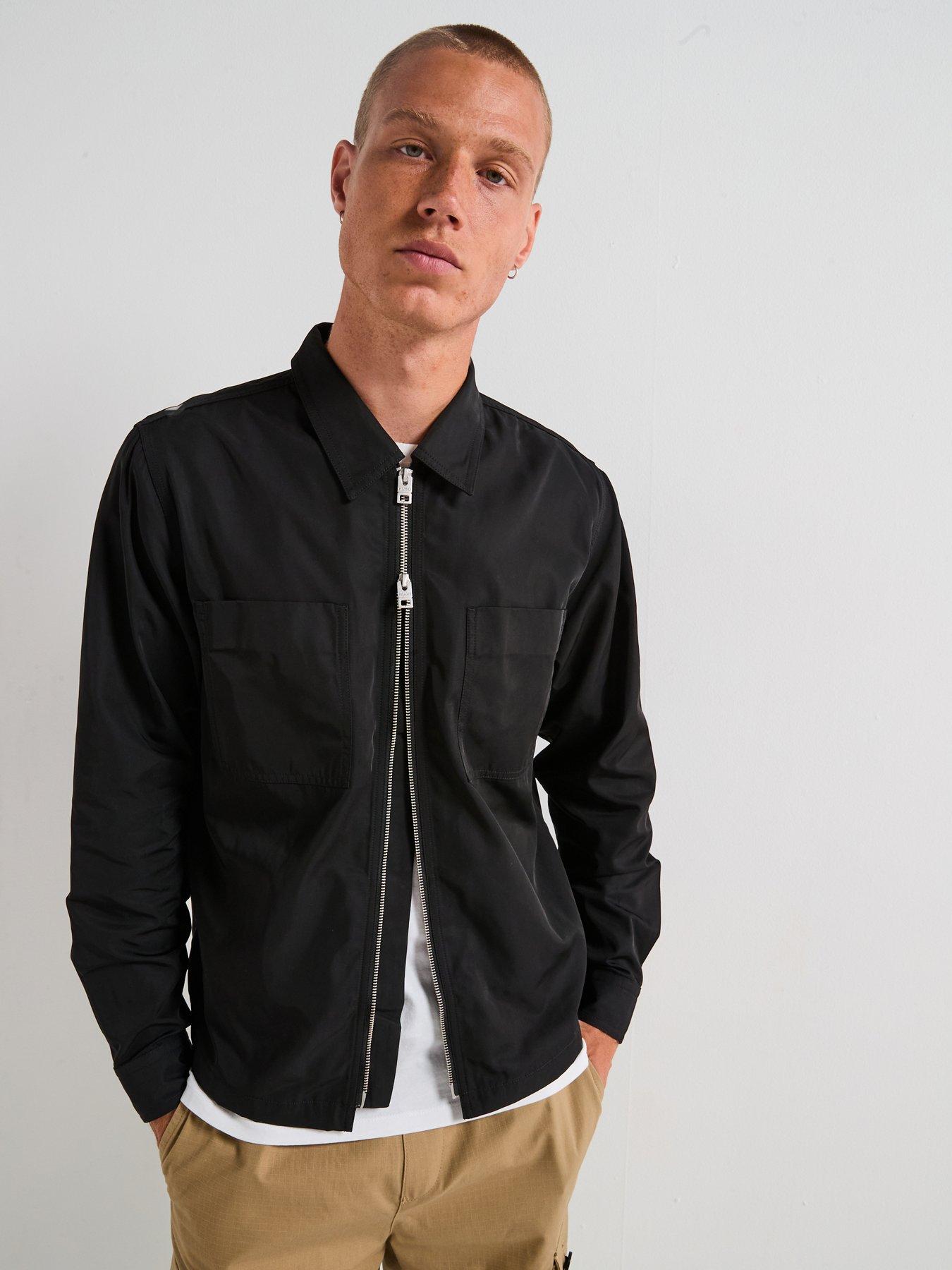 HUGO Oversized Fit Evalom Arm Badge Nylon Shirt - Black