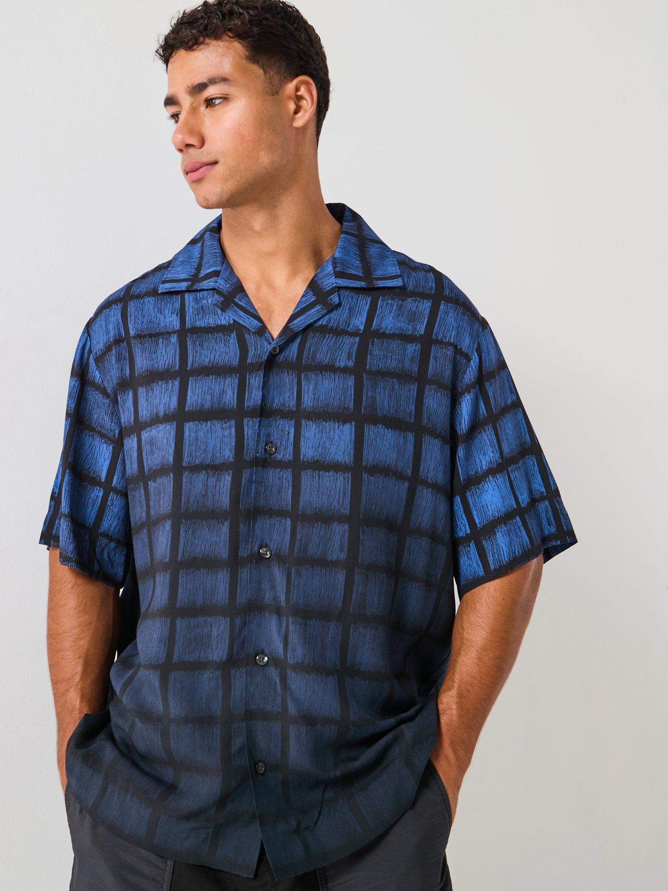 HUGO Oversized Fit Espino Printed Short Sleeve Shirt - Blue