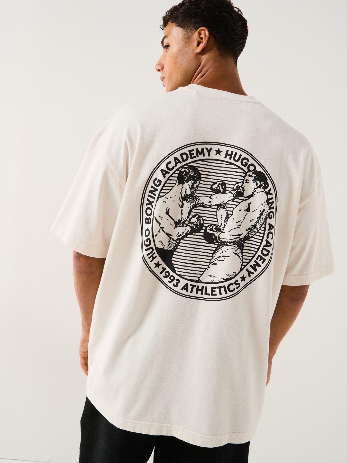 Image 1 of 6 of HUGO Oversized Fit Back Print Dwresto Sport Print T-Shirt - White