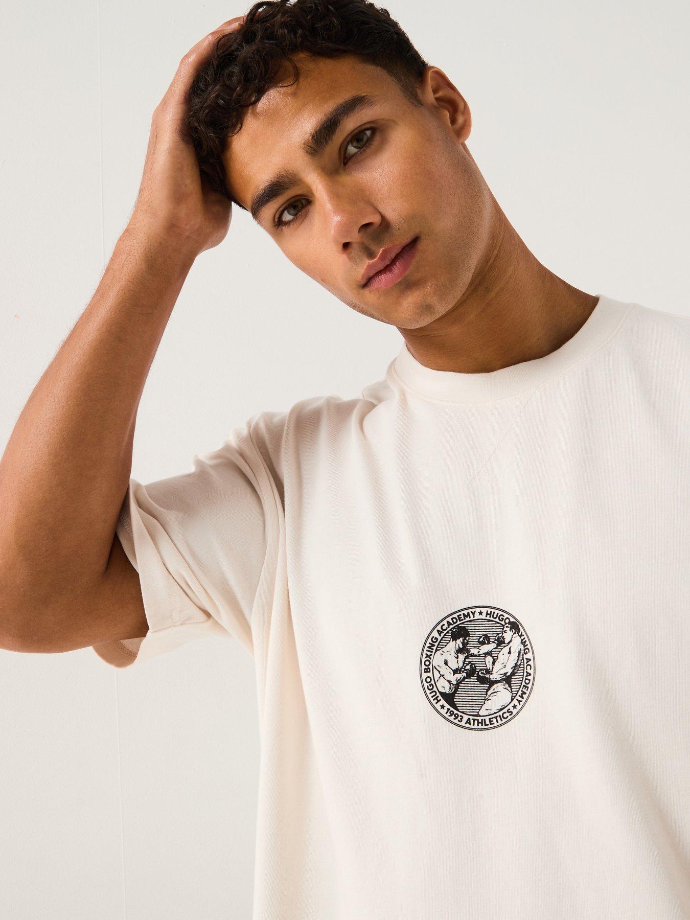 Image 5 of 6 of HUGO Oversized Fit Back Print Dwresto Sport Print T-Shirt - White