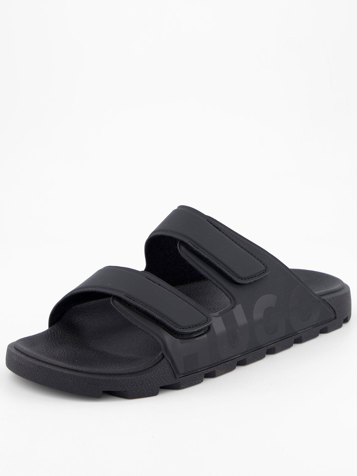 Image 1 of 6 of HUGO Hugo Evander Two Strap Logo Sandals - Black